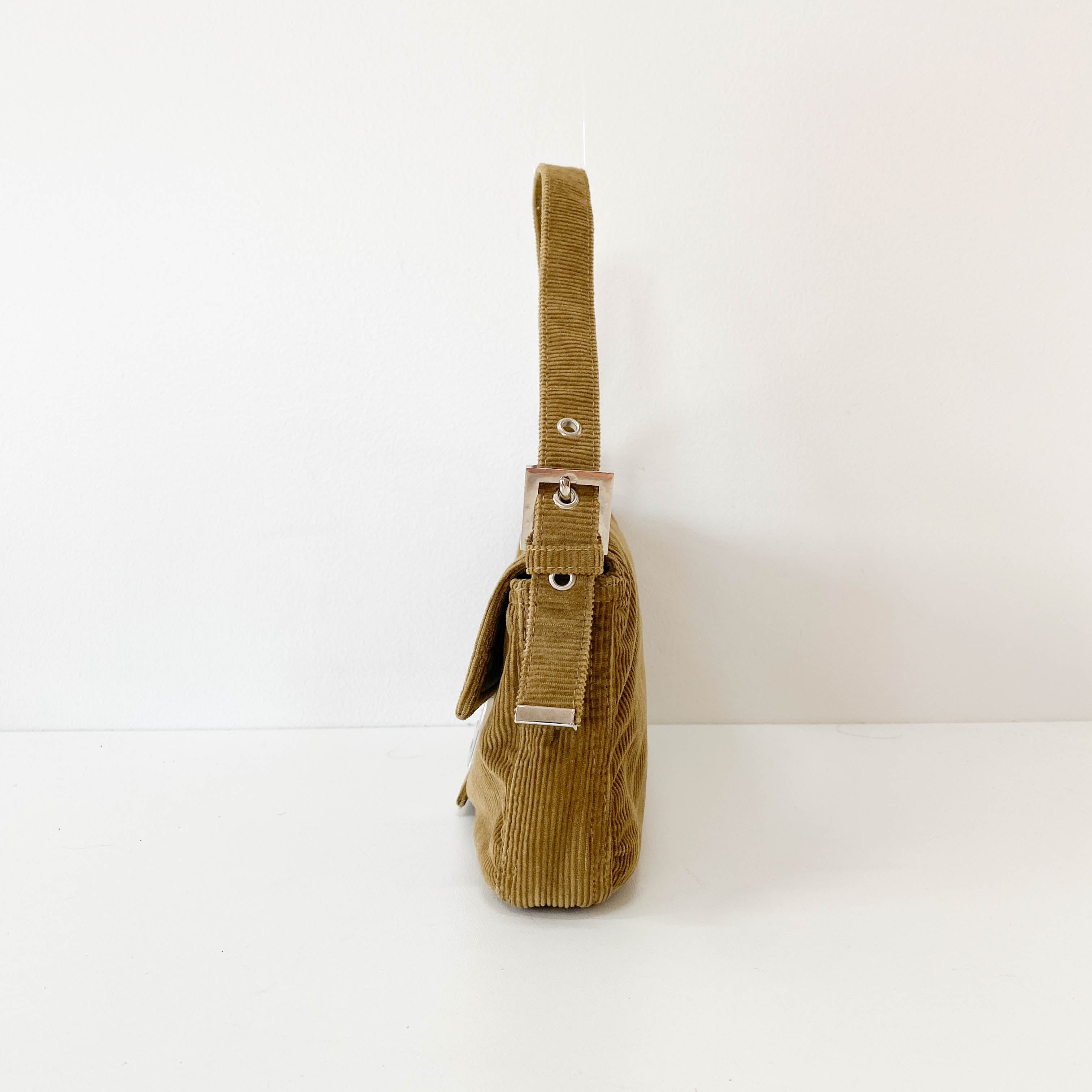 Baguette Khaki Corduroy Shoulder Bag