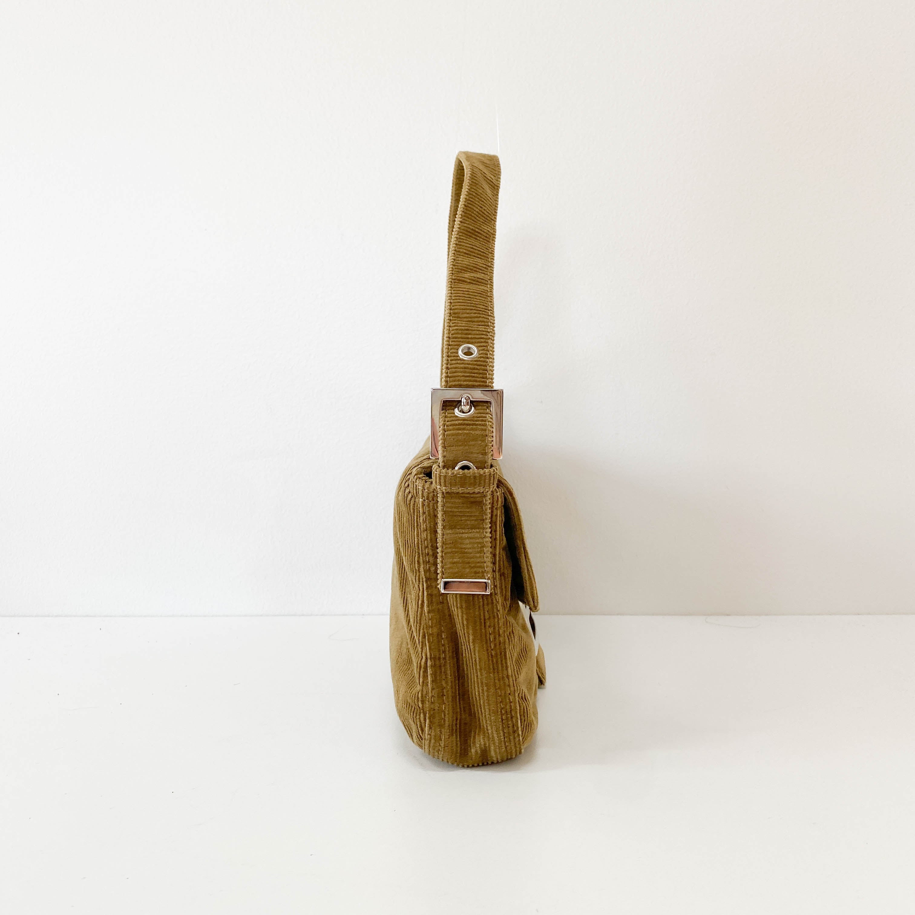 Baguette Khaki Corduroy Shoulder Bag