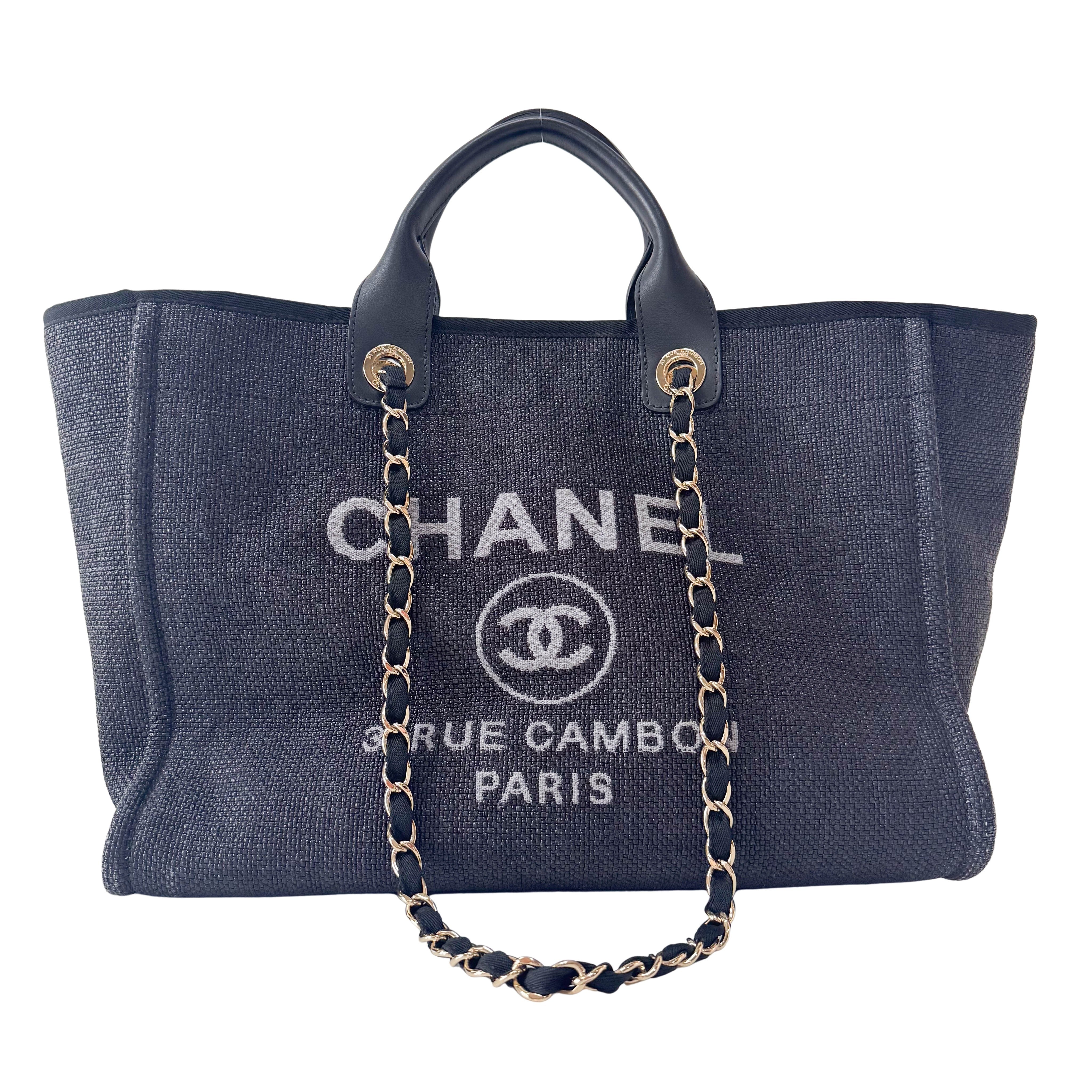 Deauville Black Straw CC Logo Two Way Bag