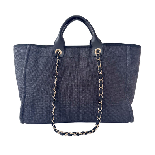 Deauville Black Straw CC Logo Two Way Bag