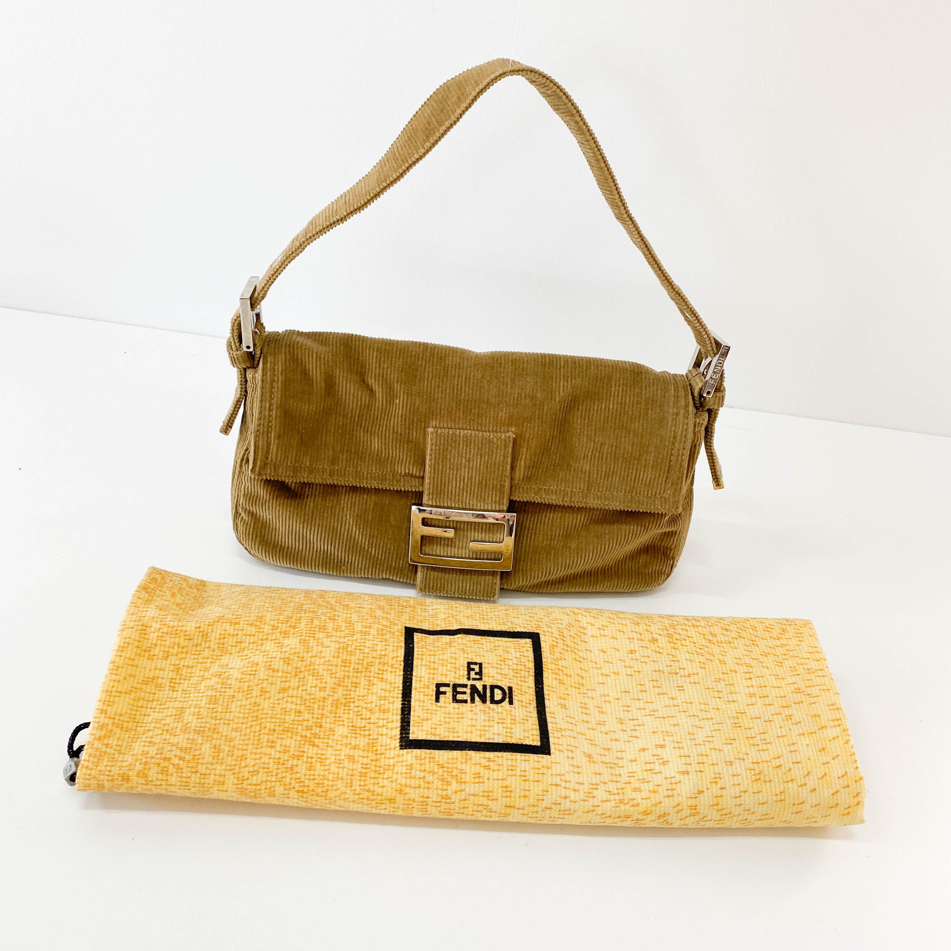Baguette Khaki Corduroy Shoulder Bag
