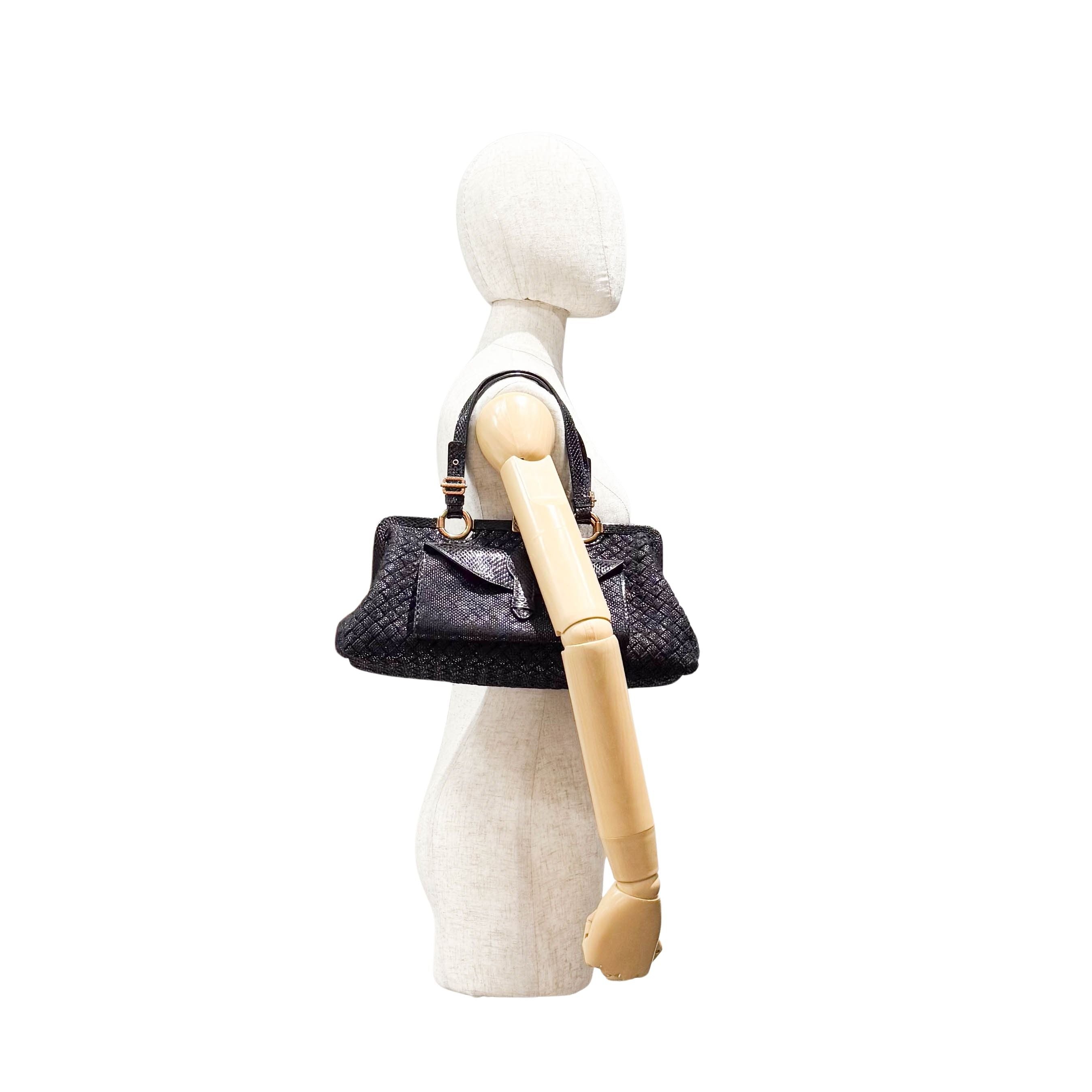 Intrecciato Black Suede Handbag