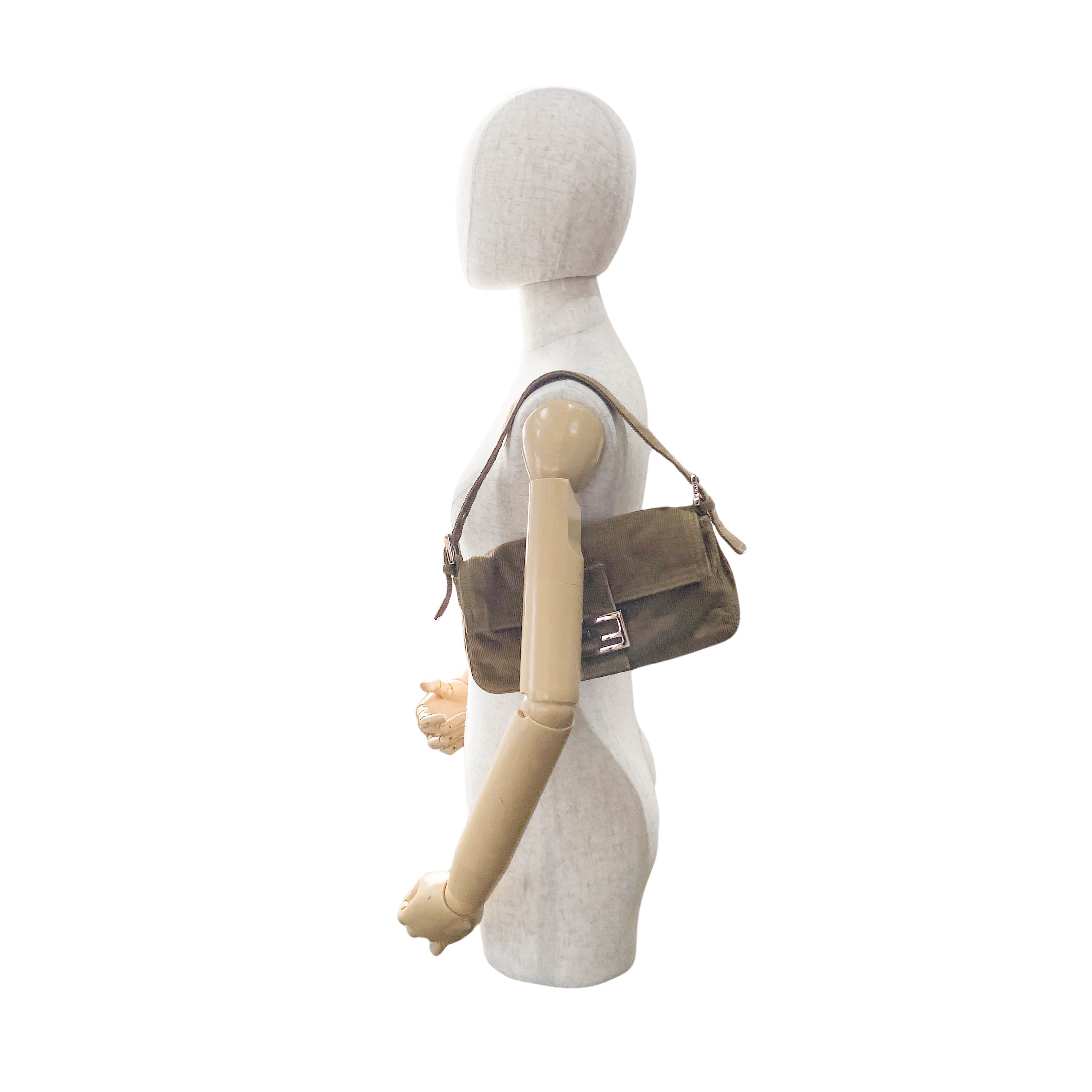 Baguette Khaki Corduroy Shoulder Bag