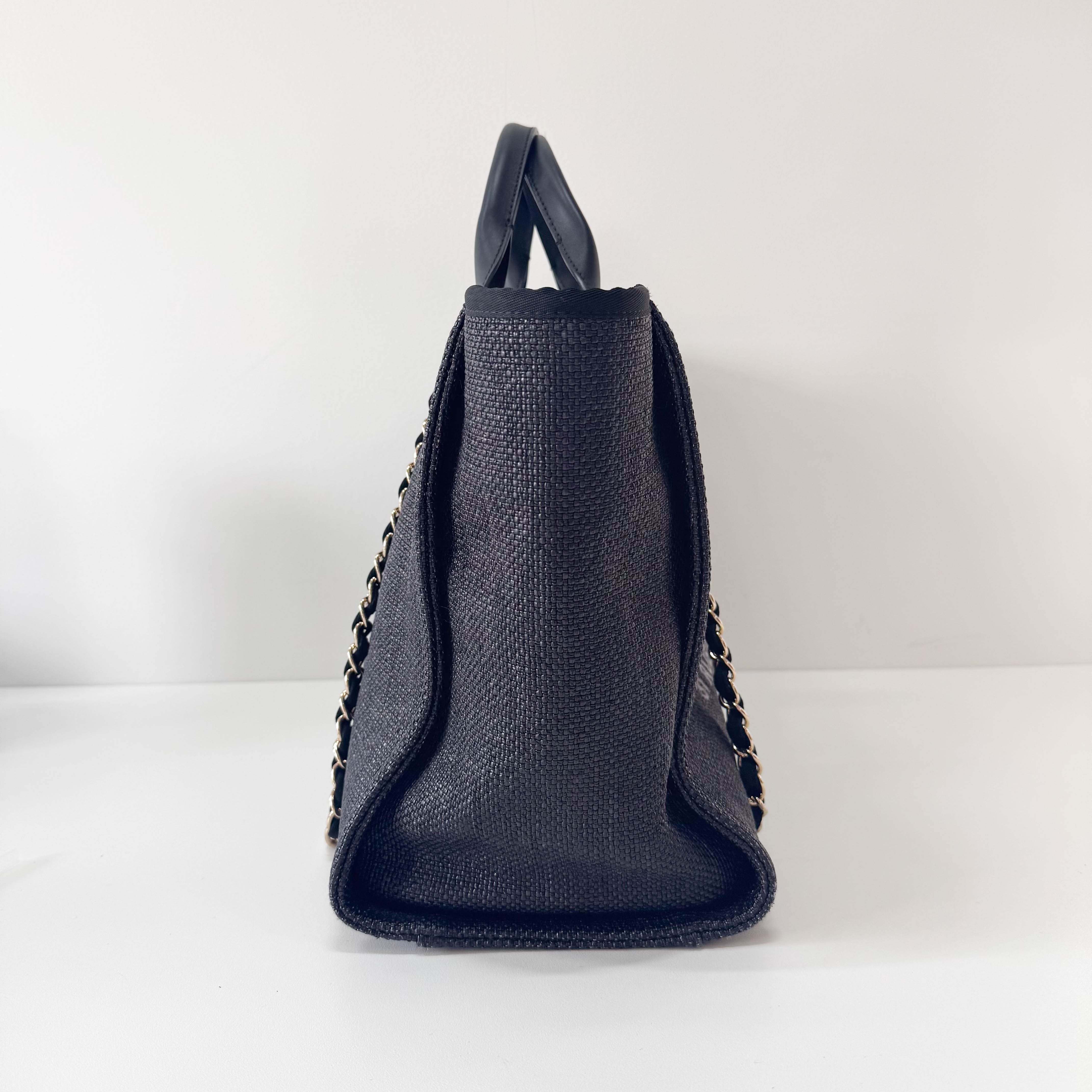 Deauville Black Straw CC Logo Two Way Bag