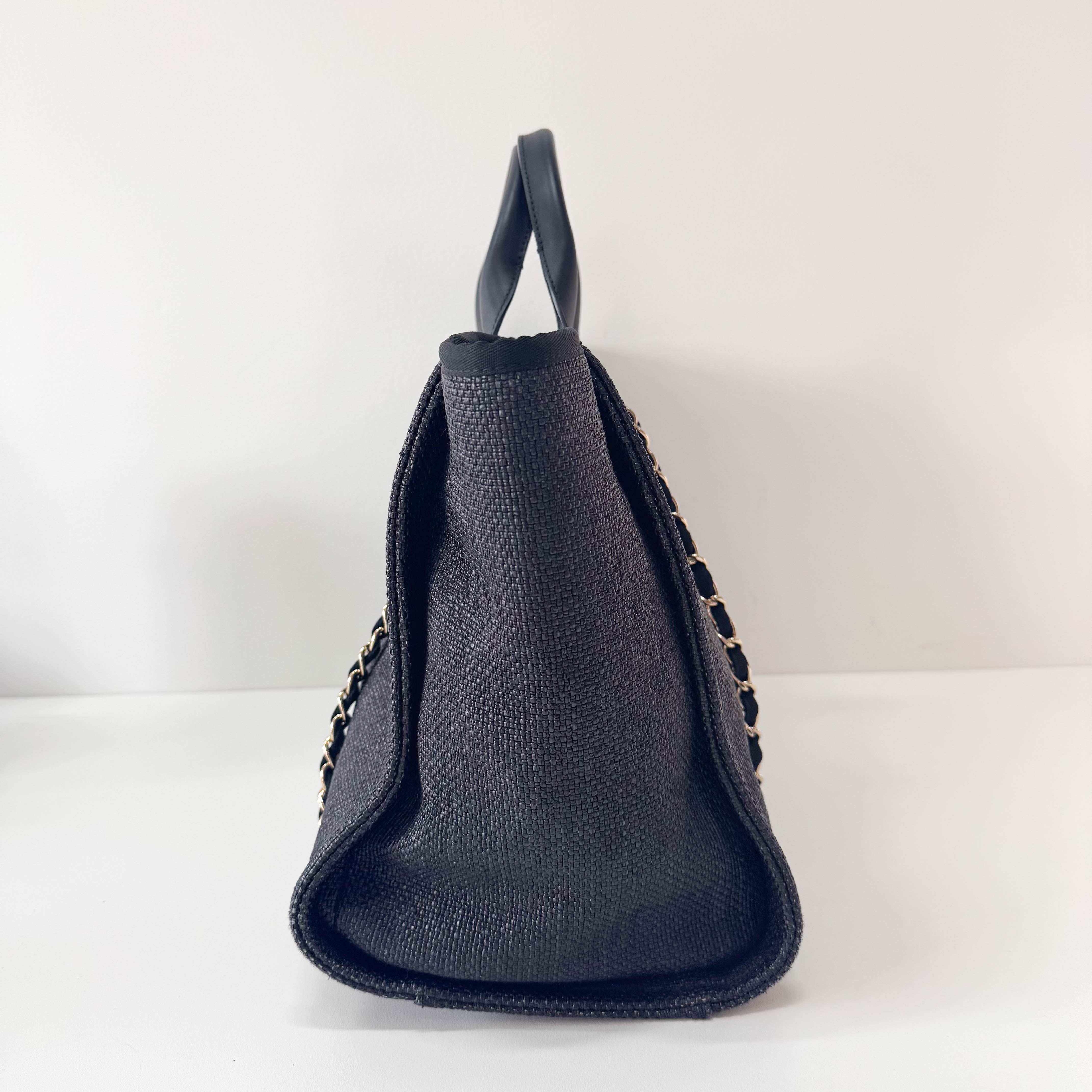 Deauville Black Straw CC Logo Two Way Bag