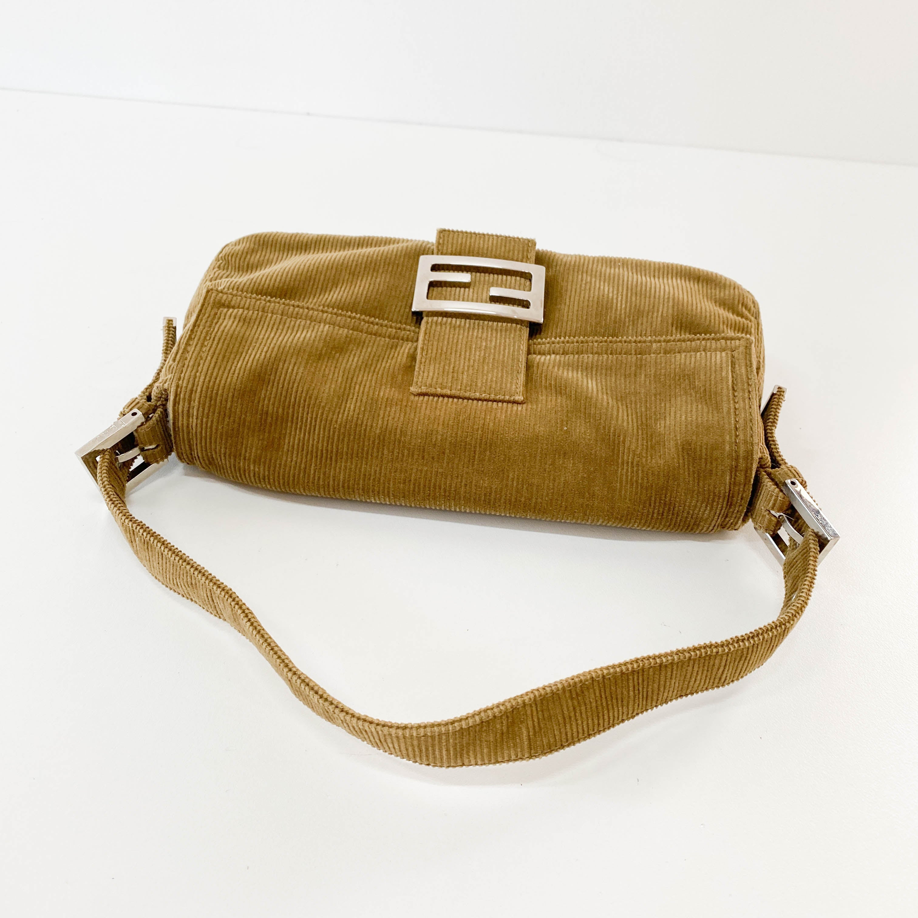 Baguette Khaki Corduroy Shoulder Bag