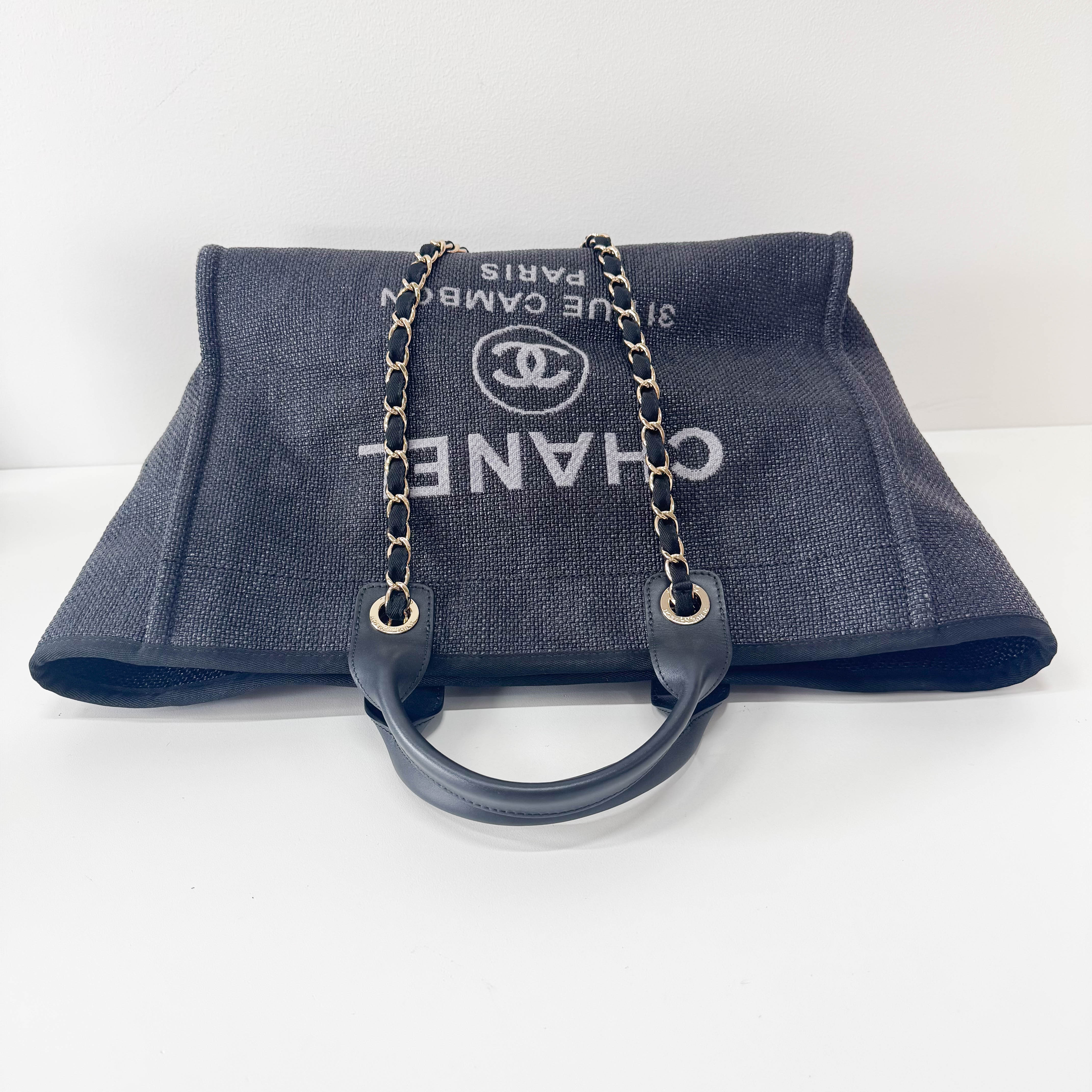 Deauville Black Straw CC Logo Two Way Bag
