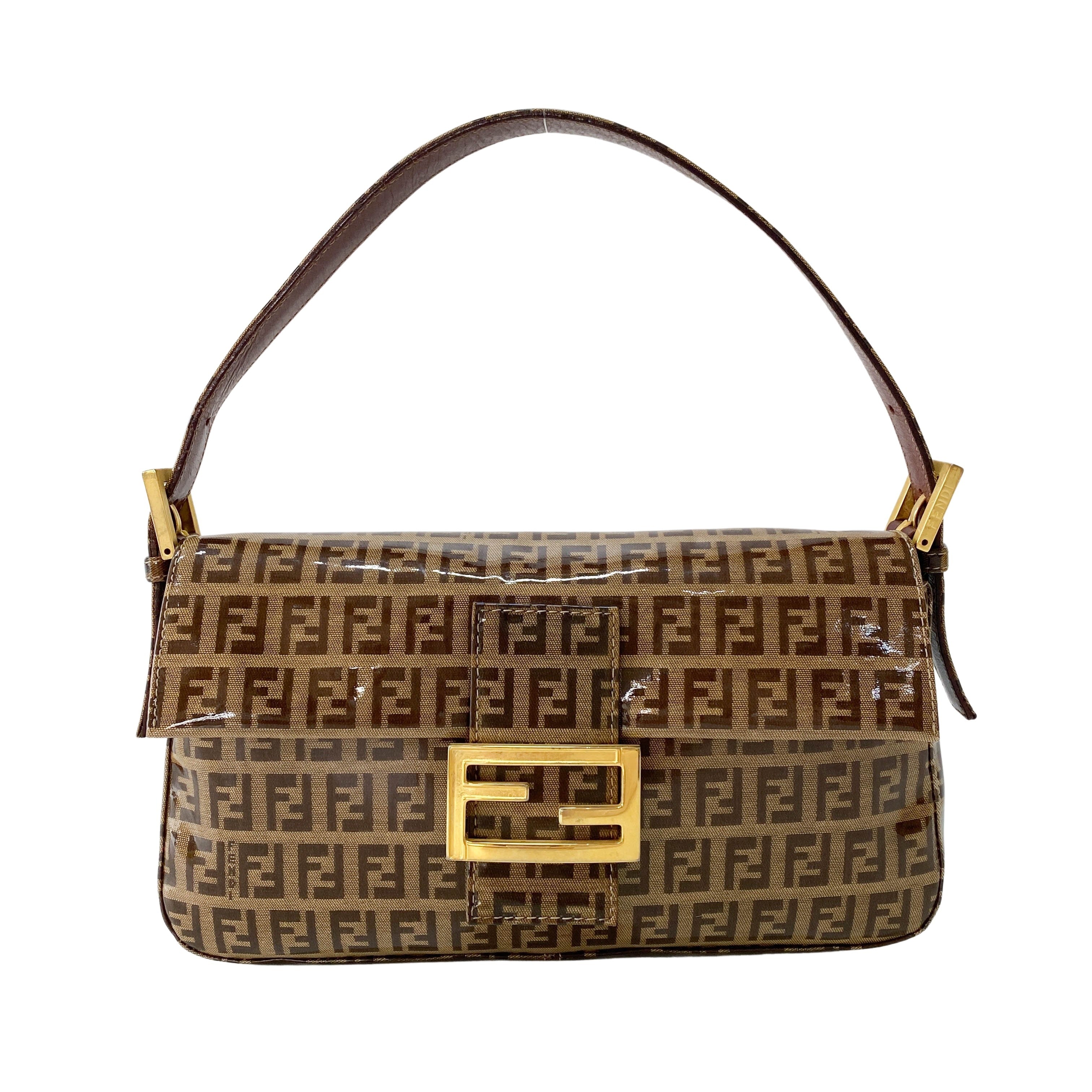 Baguette Brown Coated Canvas Shoulder Bag