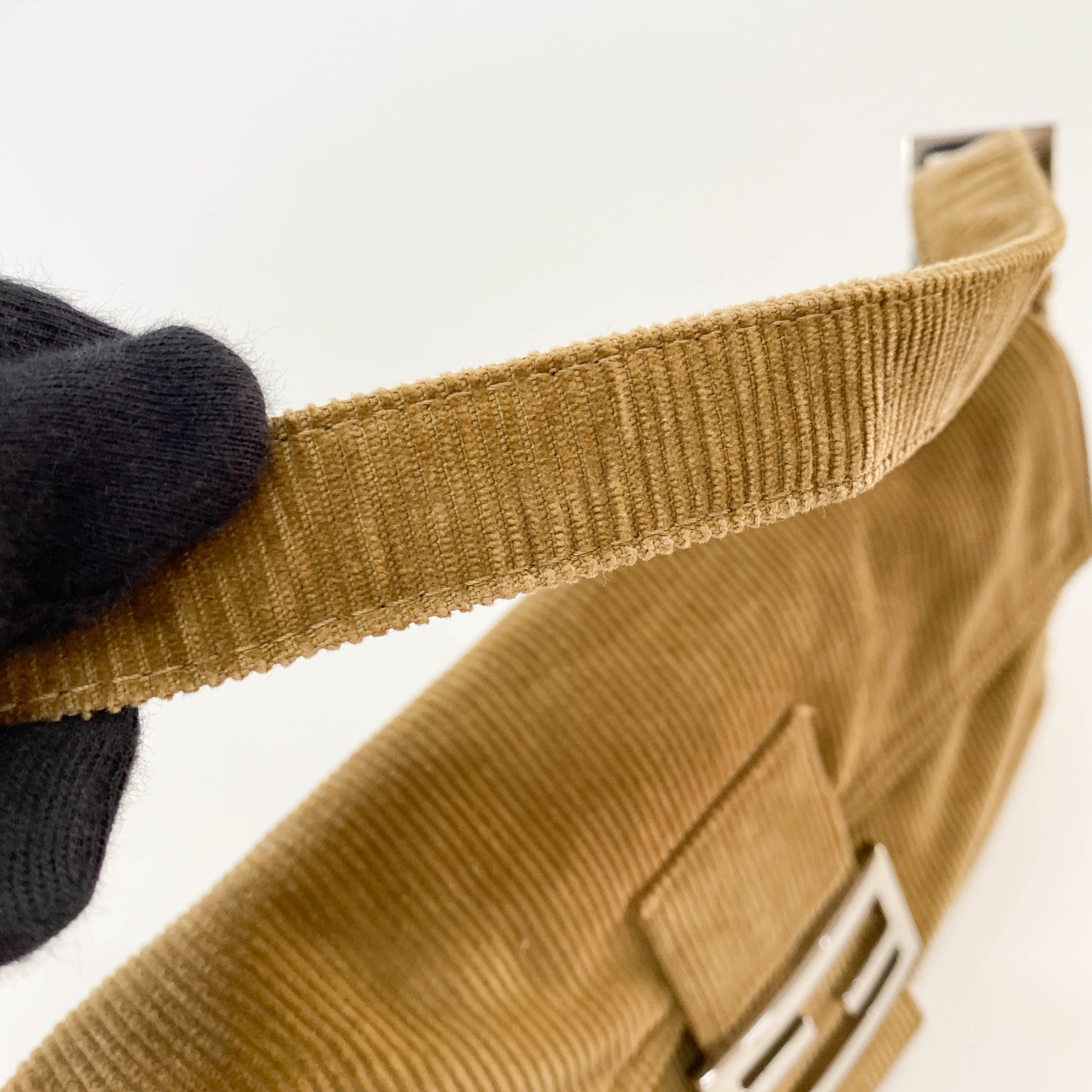 Baguette Khaki Corduroy Shoulder Bag