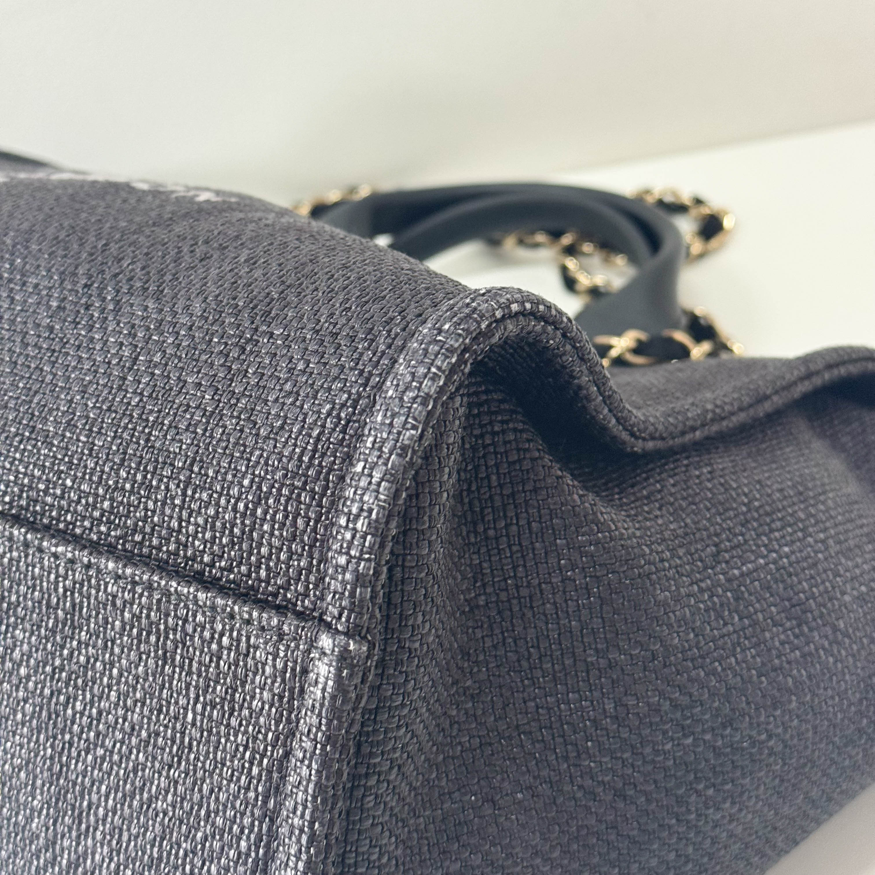 Deauville Black Straw CC Logo Two Way Bag