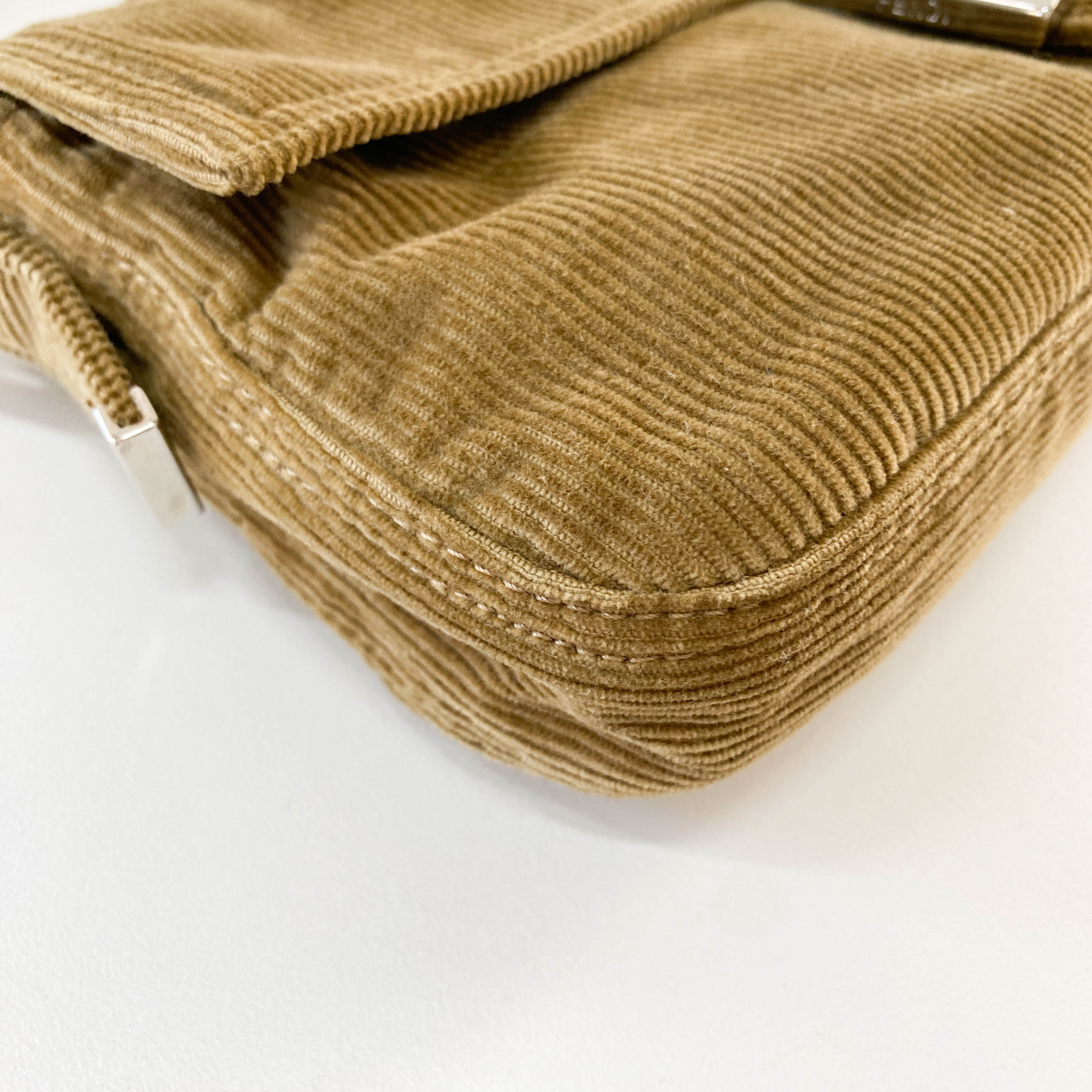 Baguette Khaki Corduroy Shoulder Bag