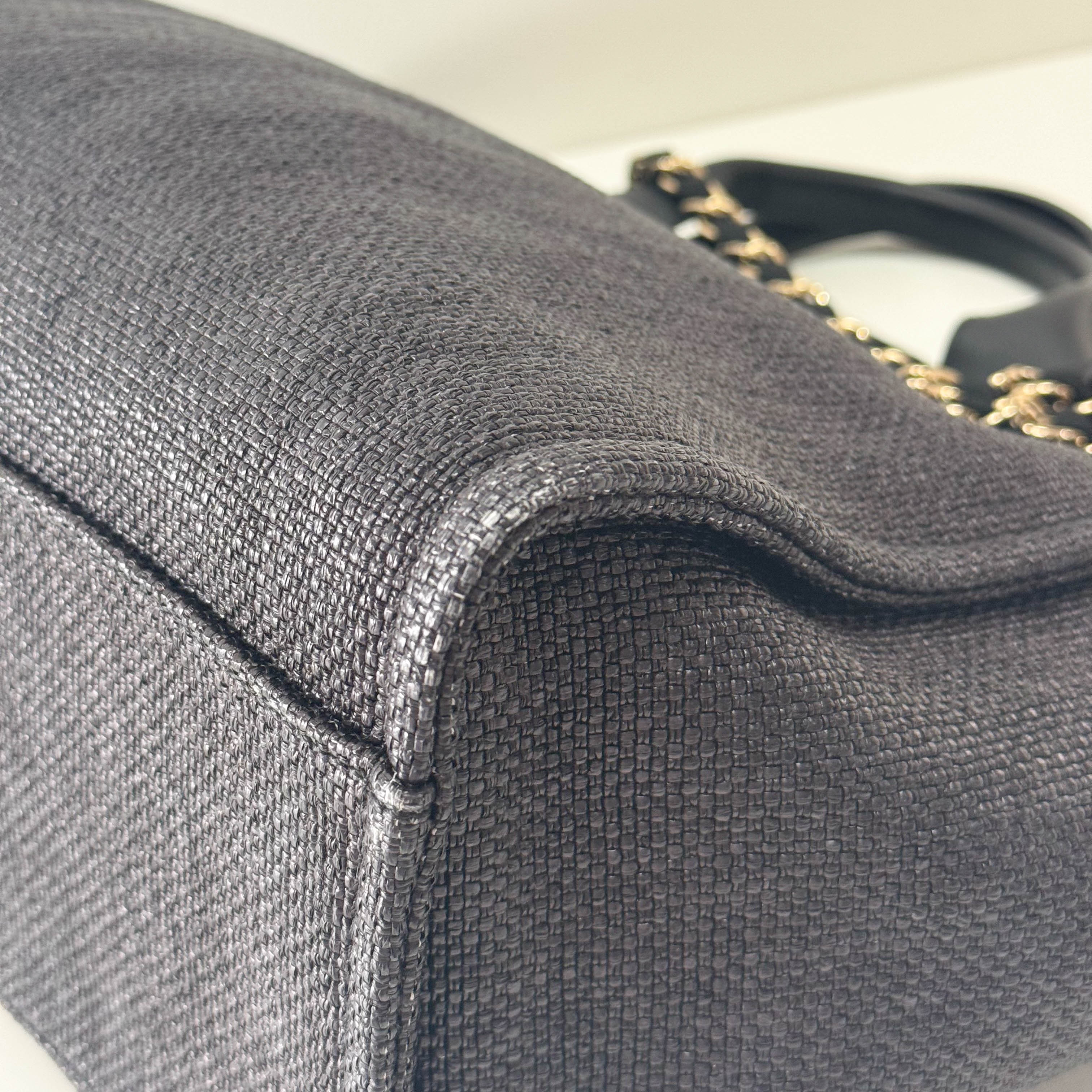 Deauville Black Straw CC Logo Two Way Bag