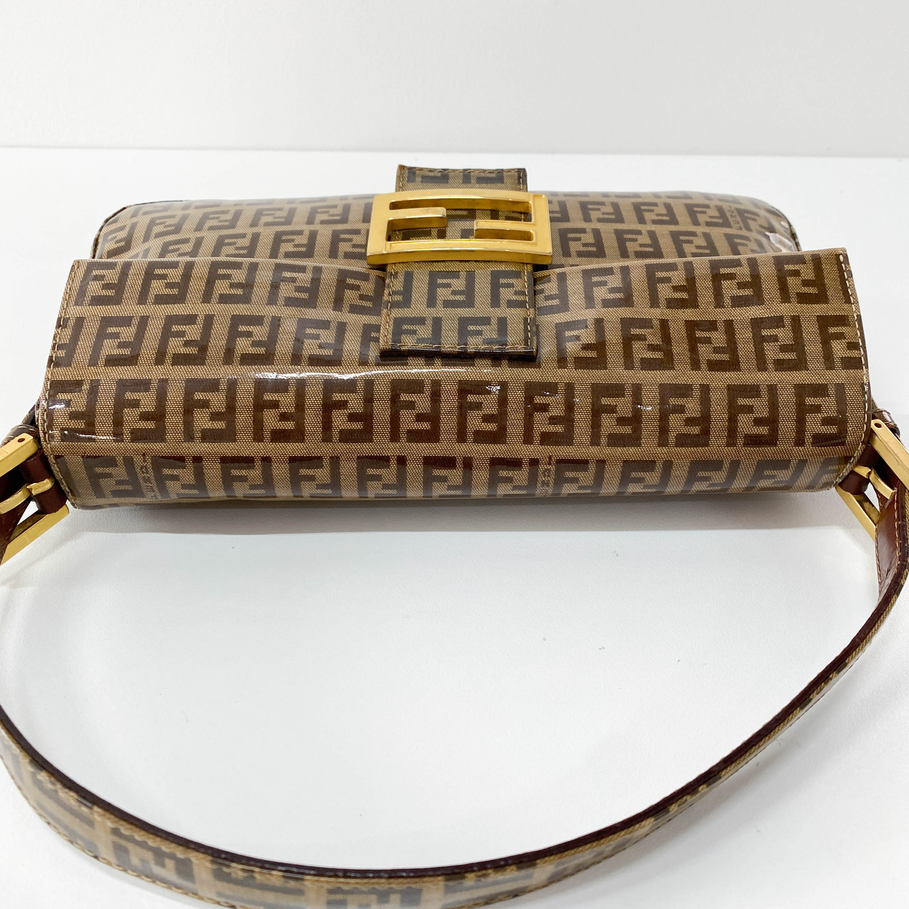 Baguette Brown Coated Canvas Shoulder Bag