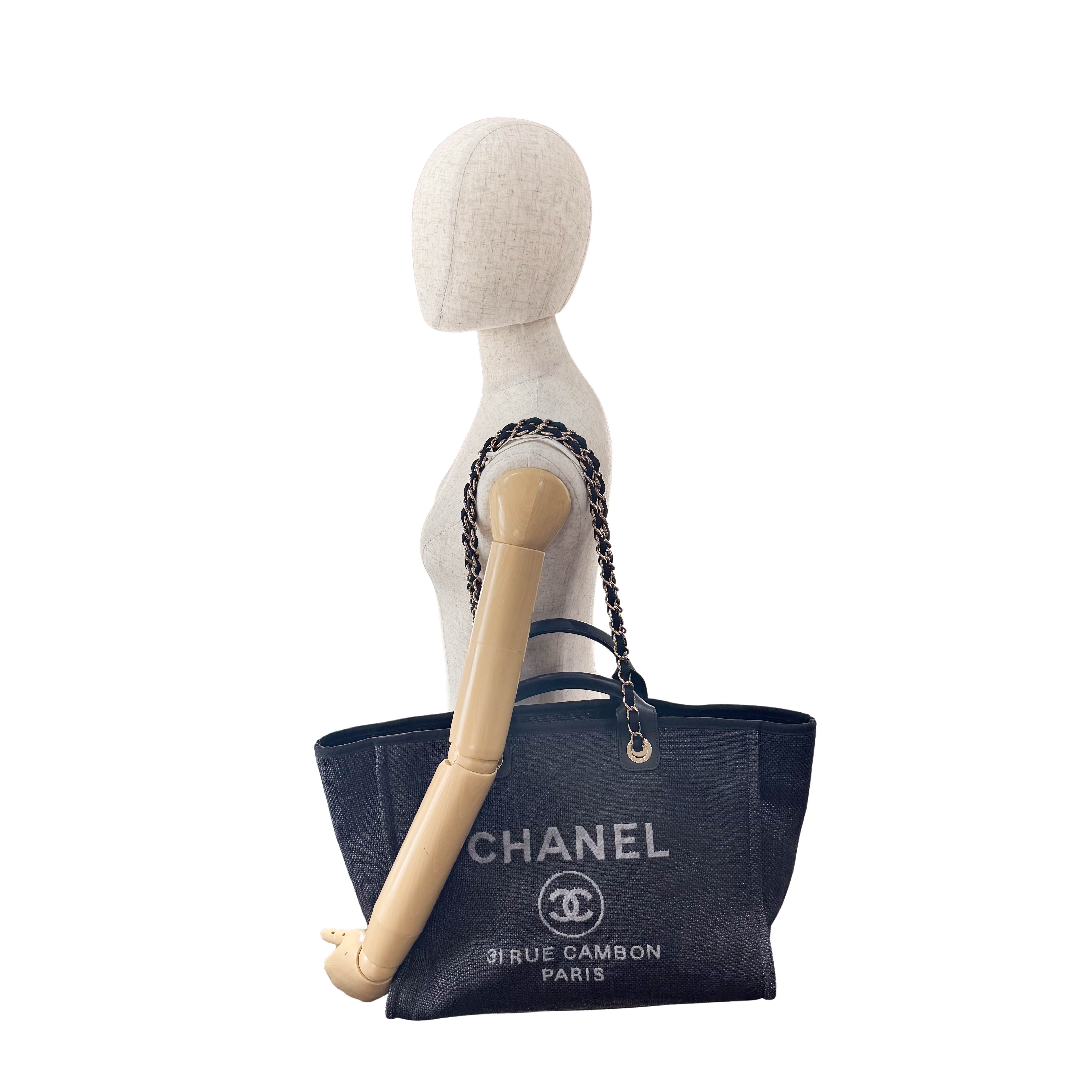 Deauville Black Straw CC Logo Two Way Bag