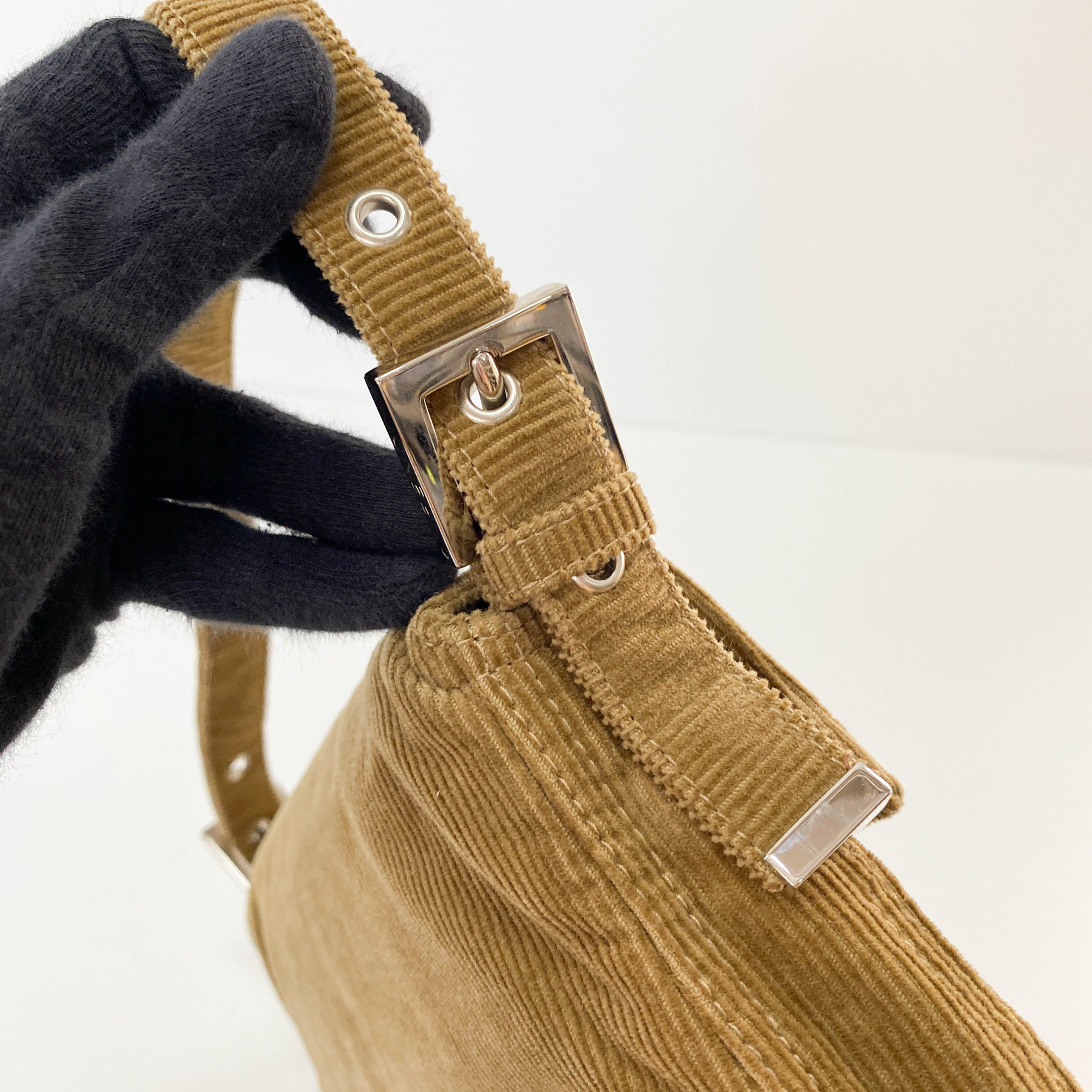 Baguette Khaki Corduroy Shoulder Bag