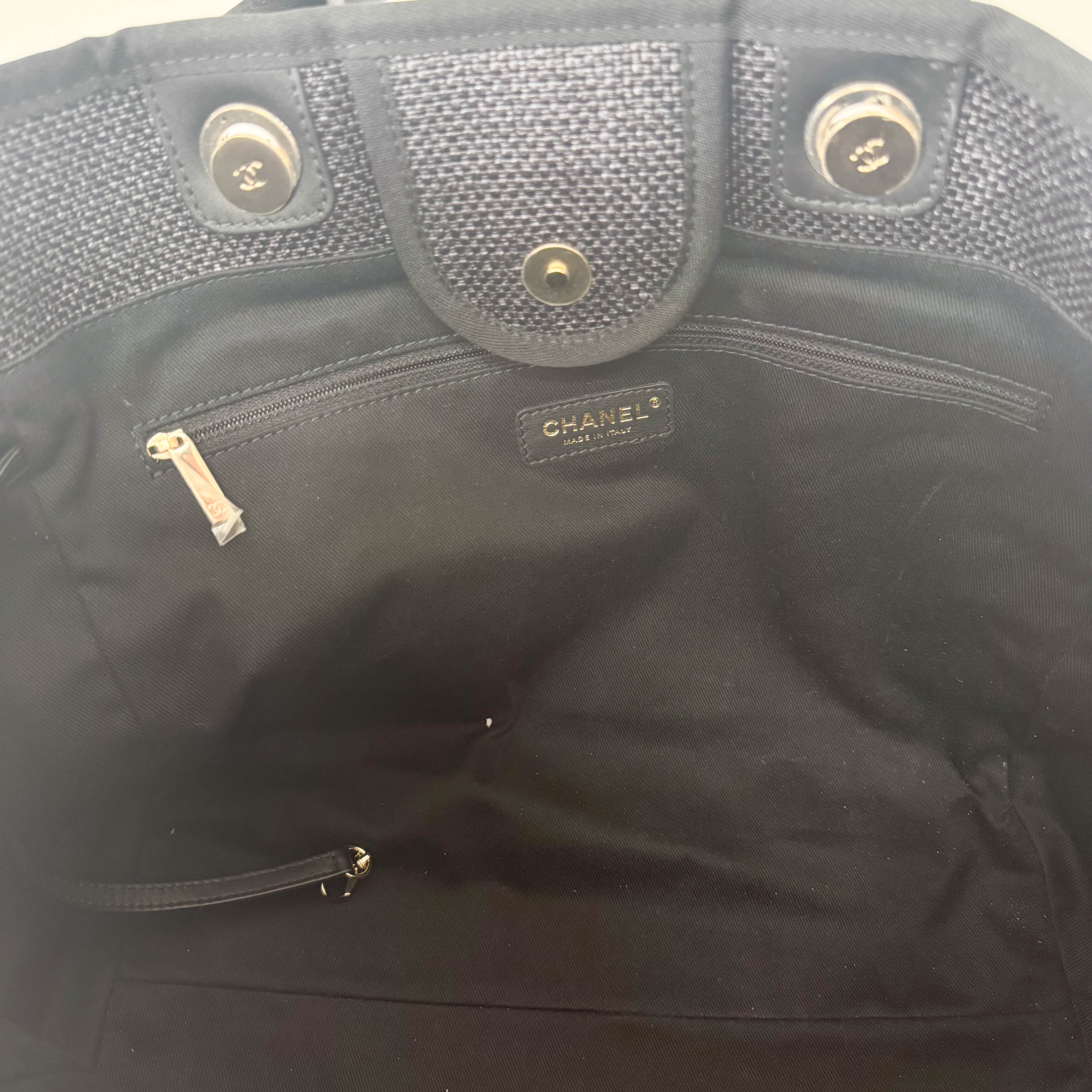 Deauville Black Straw CC Logo Two Way Bag