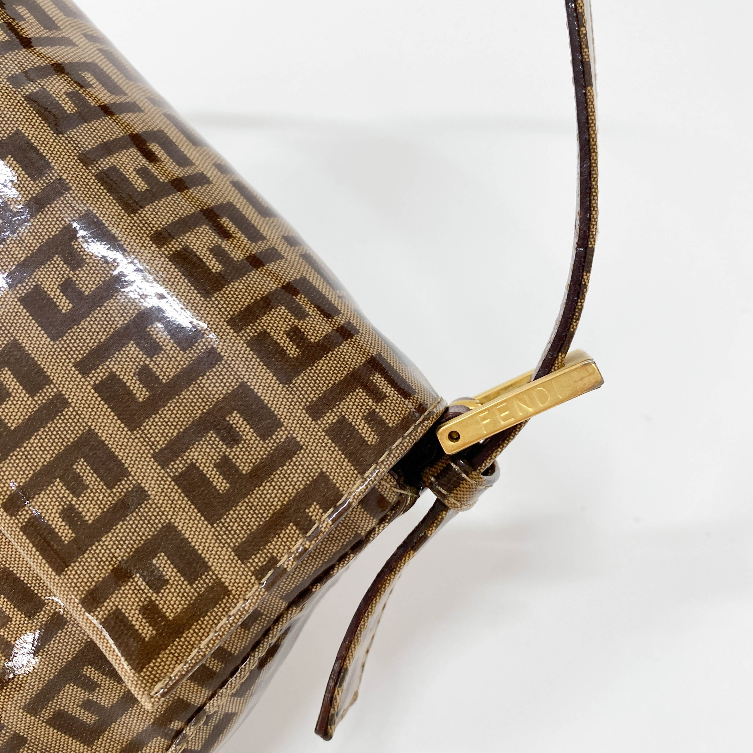 Baguette Brown Coated Canvas Shoulder Bag