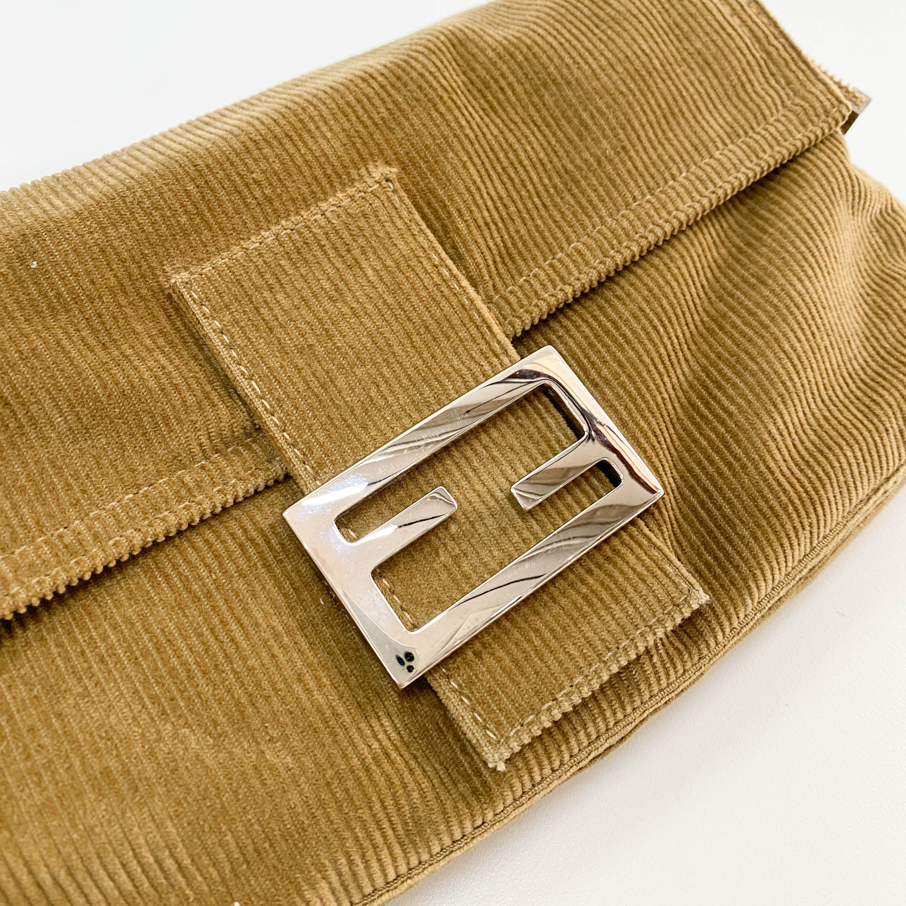 Baguette Khaki Corduroy Shoulder Bag