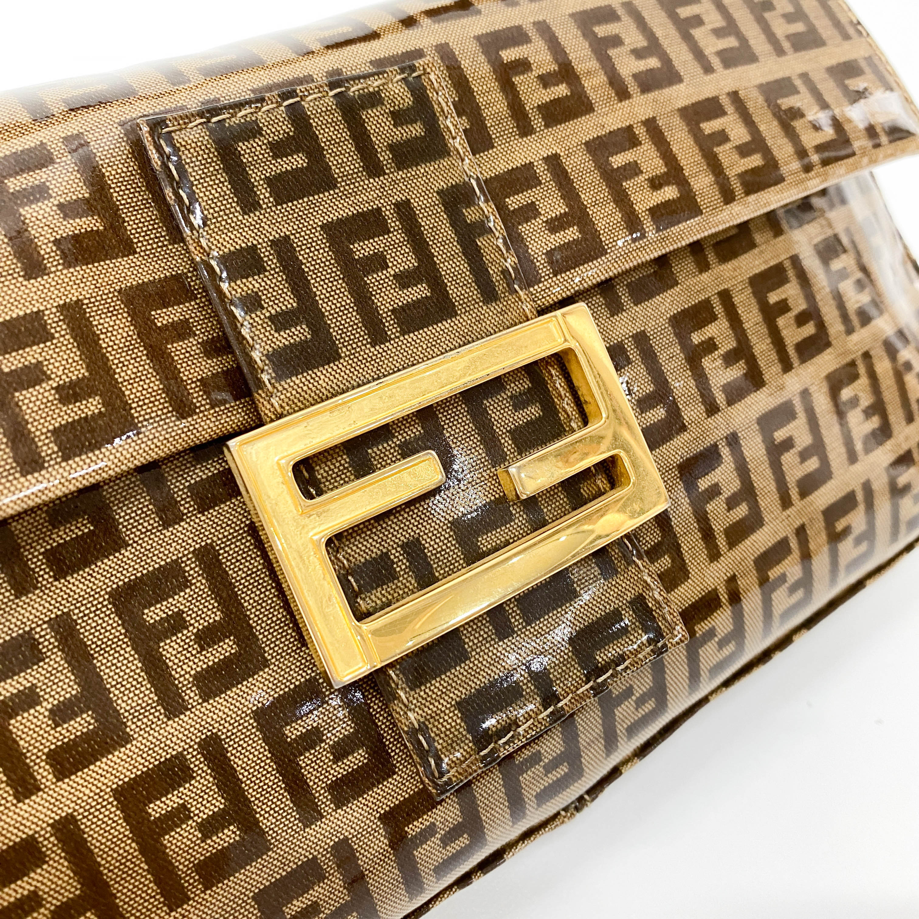 Baguette Brown Coated Canvas Shoulder Bag