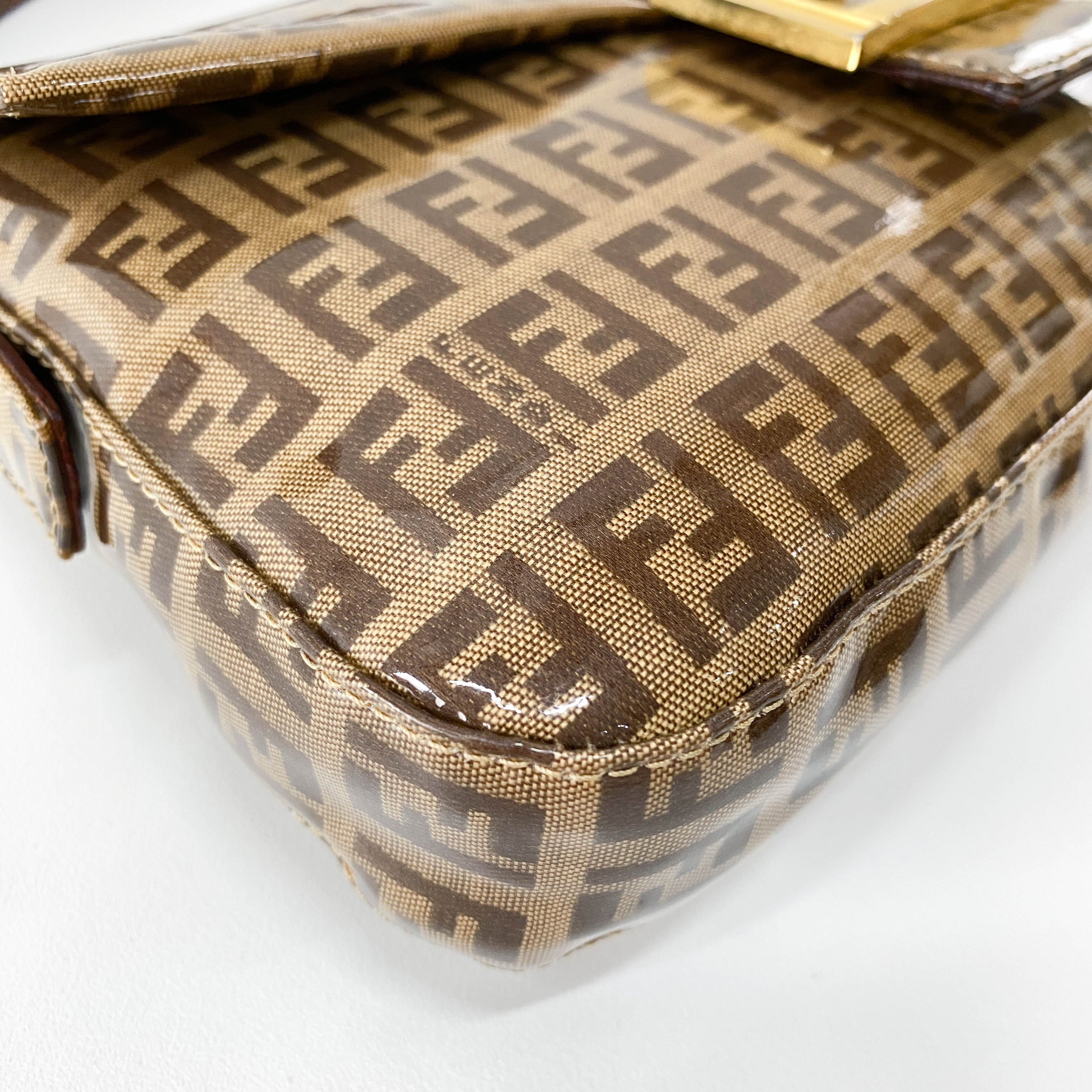 Baguette Brown Coated Canvas Shoulder Bag