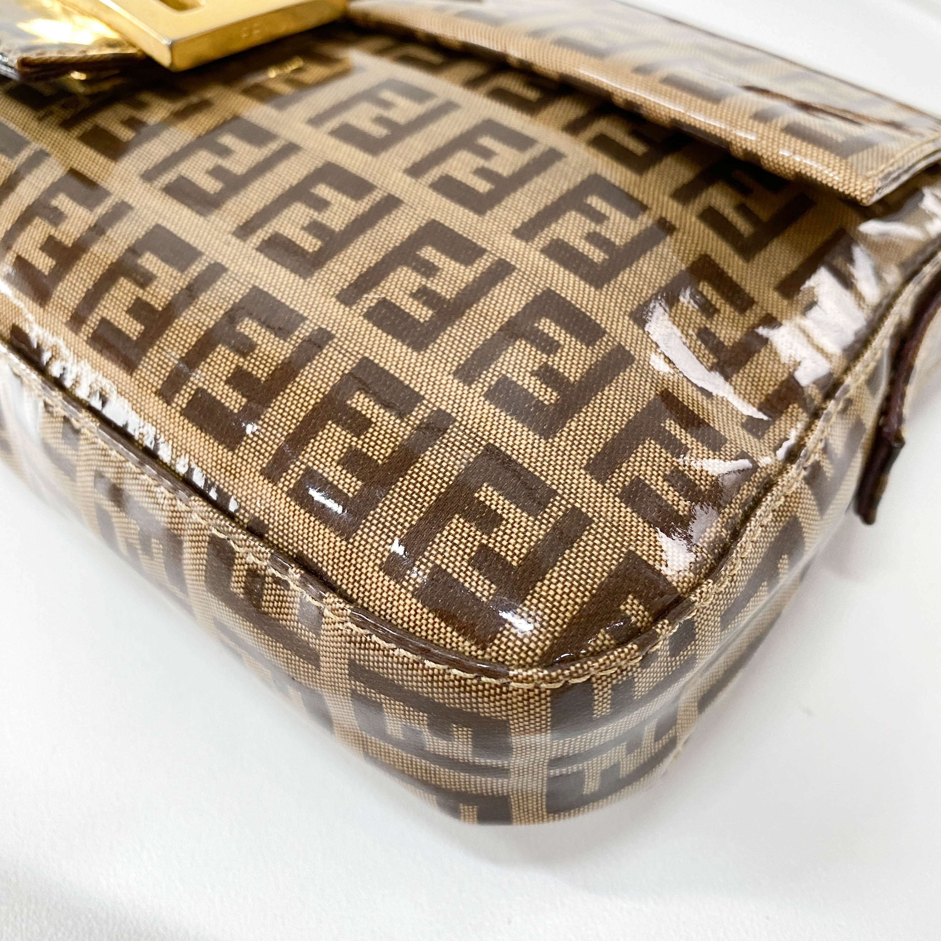 Baguette Brown Coated Canvas Shoulder Bag