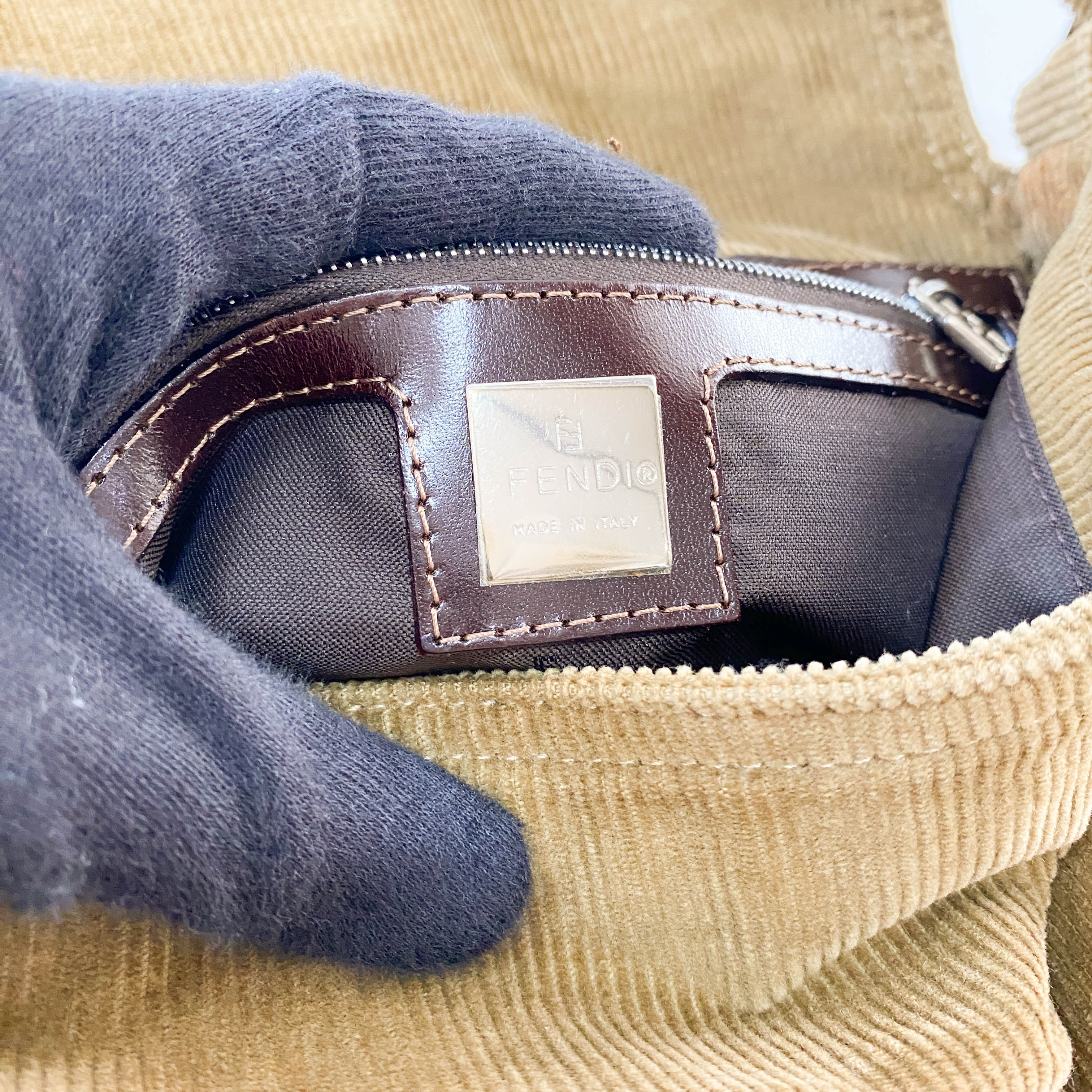 Baguette Khaki Corduroy Shoulder Bag