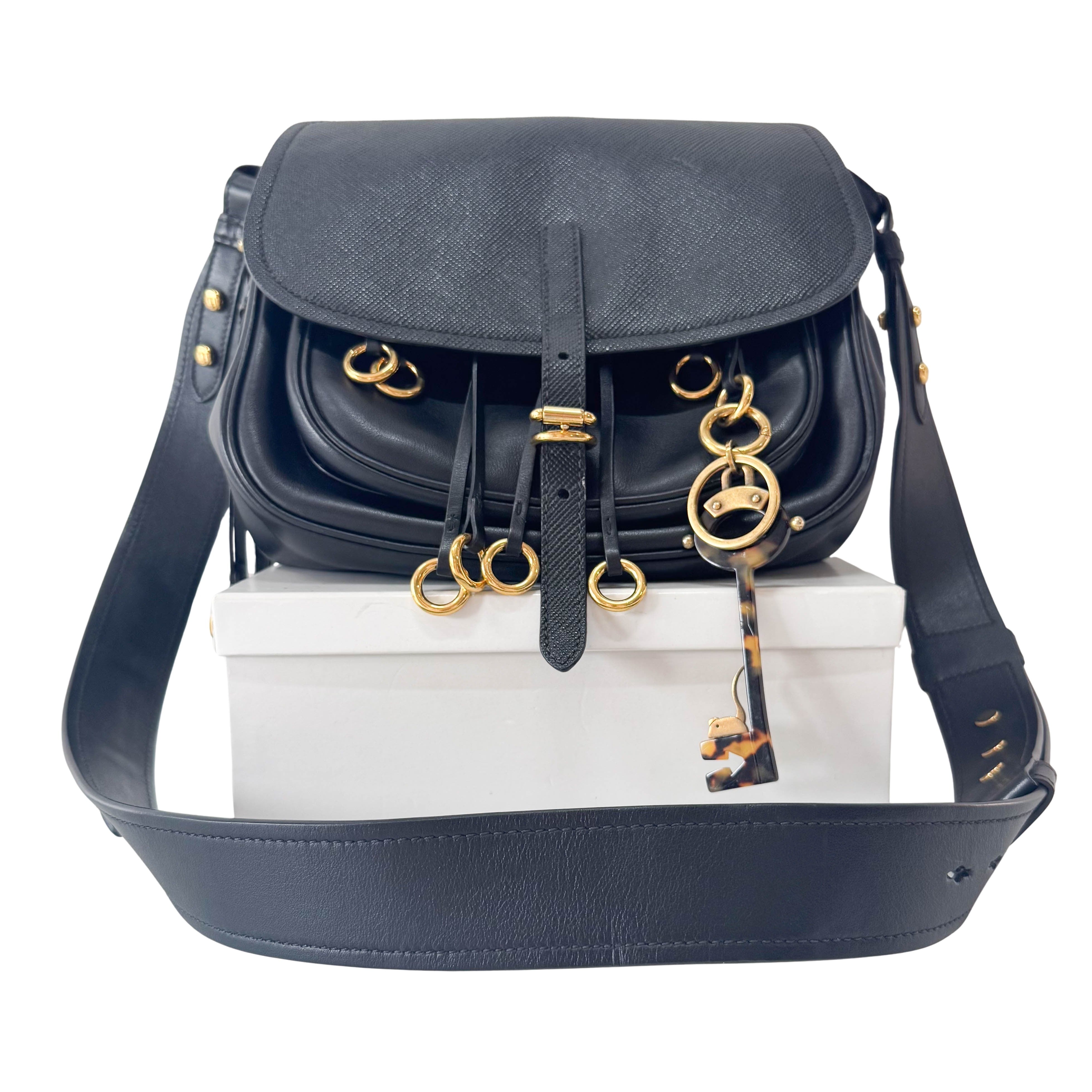 Saffiano Cuir Black Leather Bag