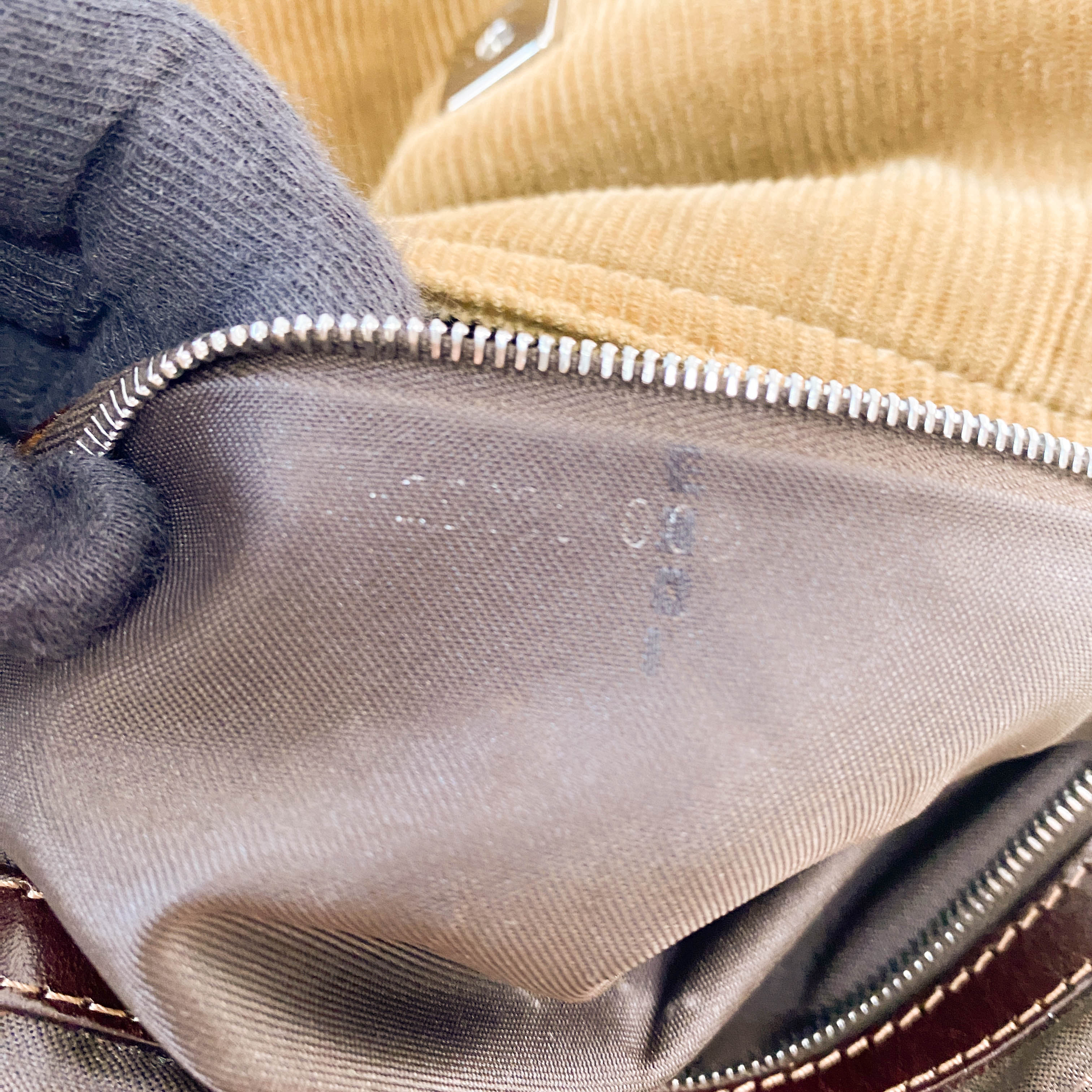 Baguette Khaki Corduroy Shoulder Bag