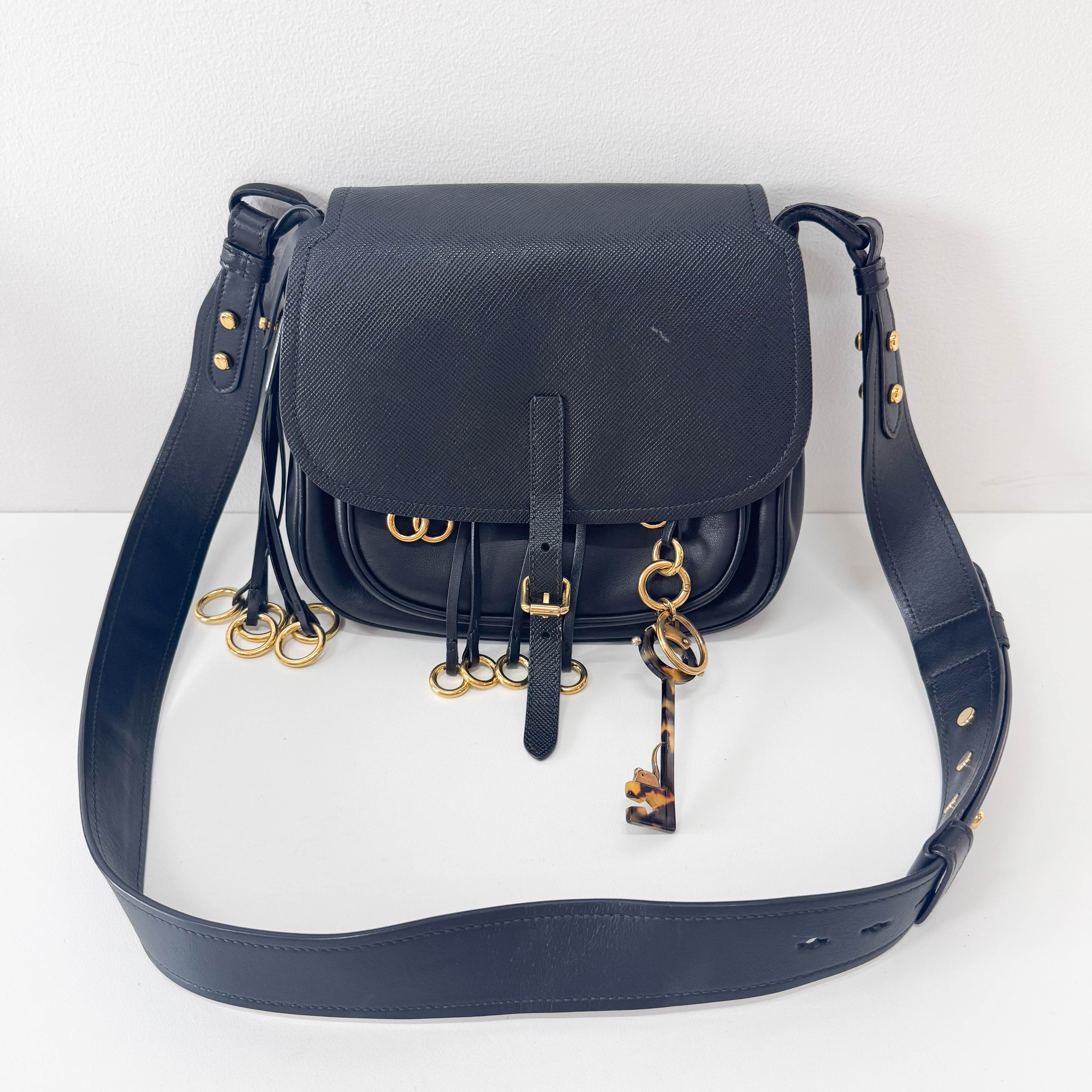 Saffiano Cuir Black Leather Bag