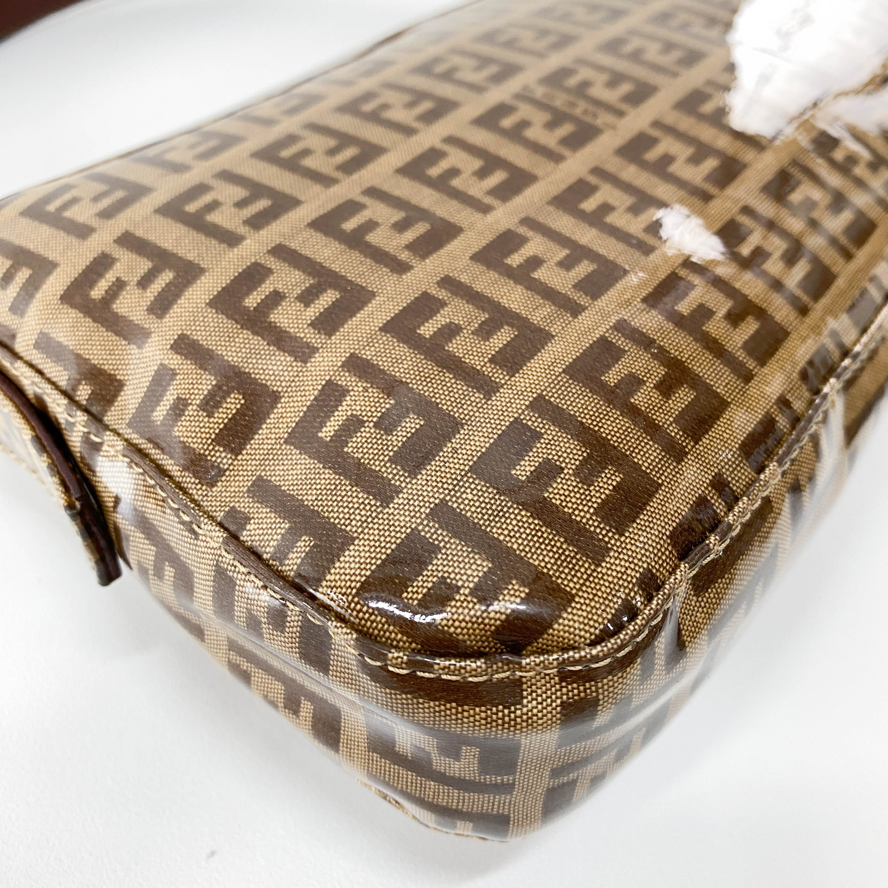 Baguette Brown Coated Canvas Shoulder Bag