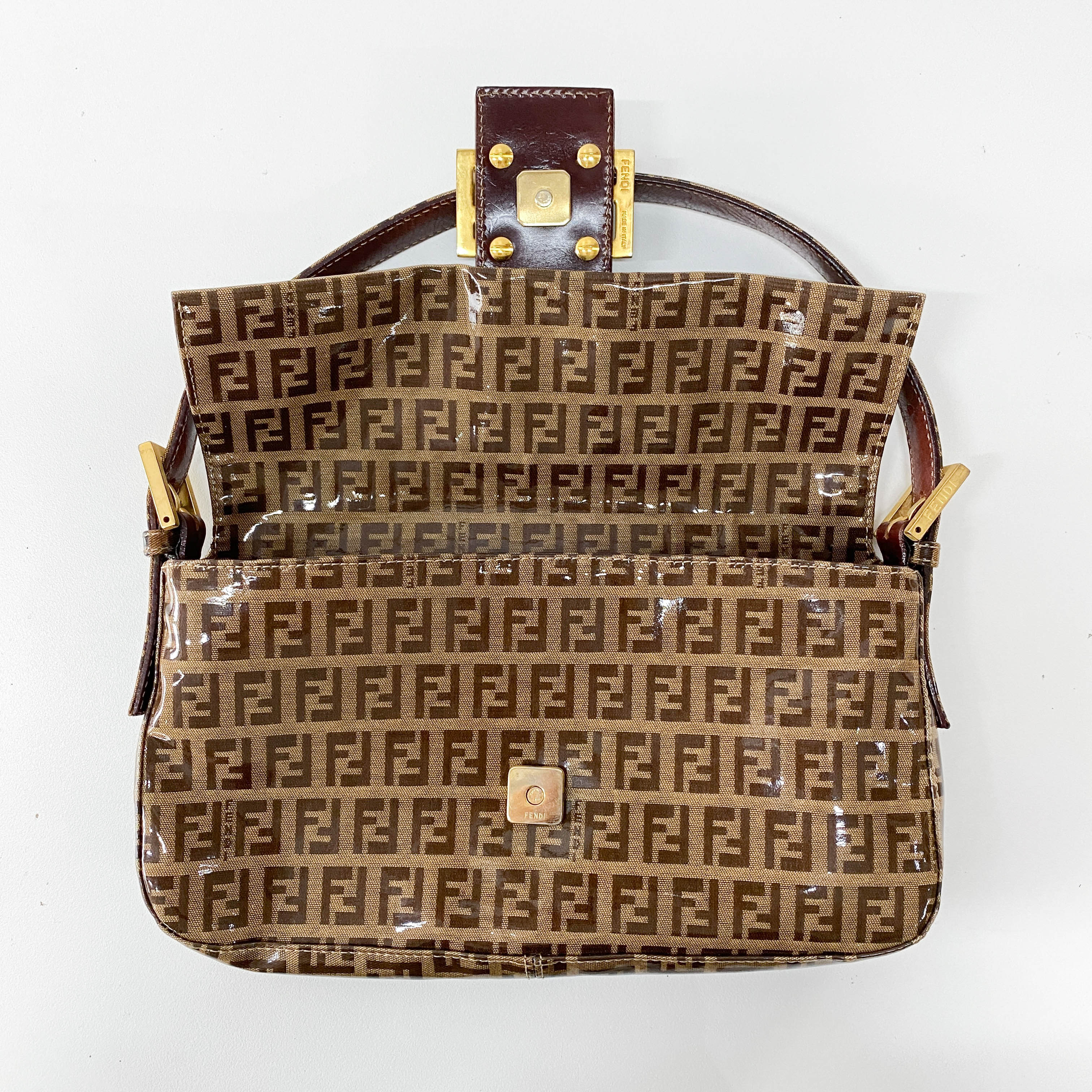 Baguette Brown Coated Canvas Shoulder Bag