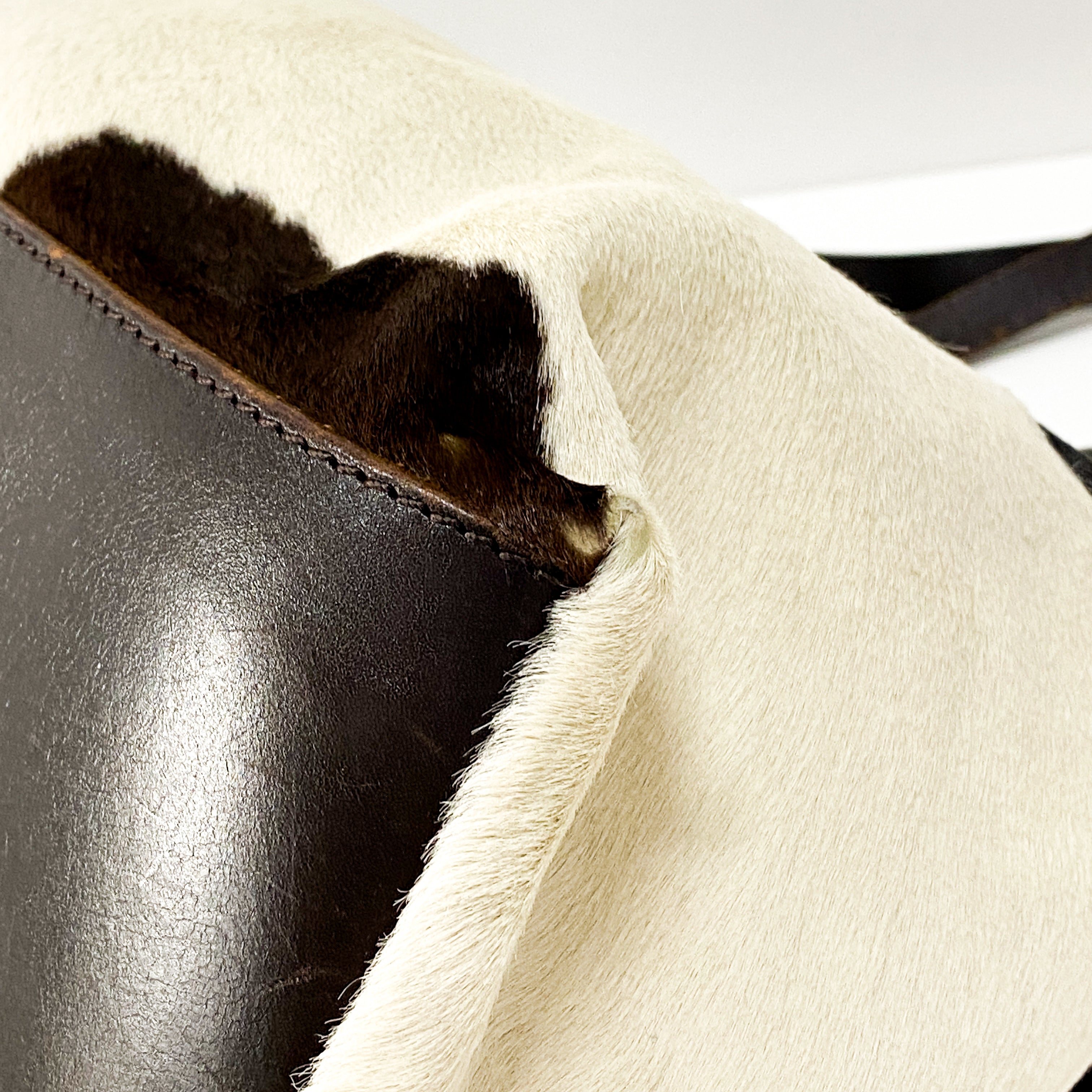 Cow Print Pony Hair & Blue Denim Shoulder Bag