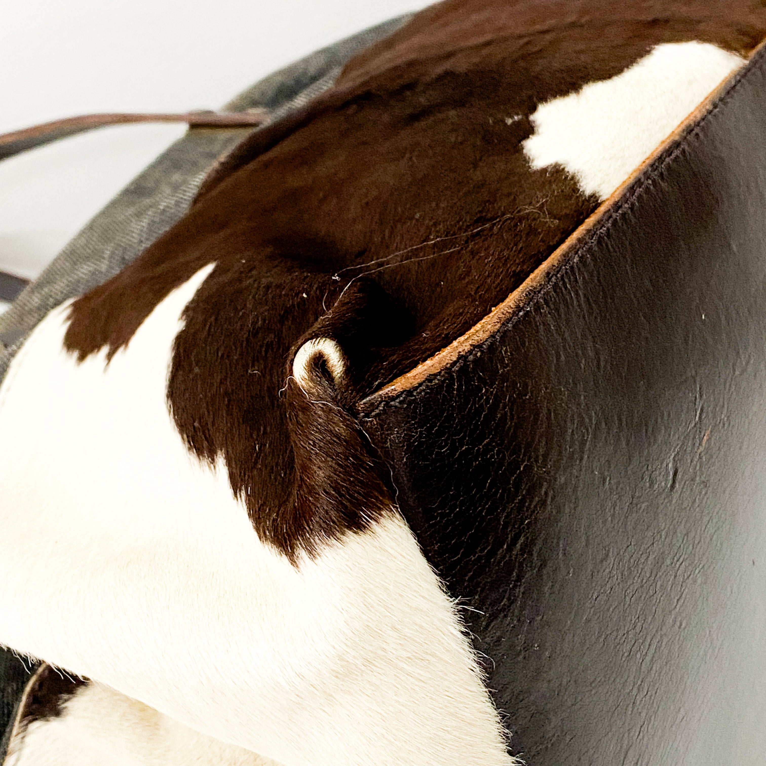 Cow Print Pony Hair & Blue Denim Shoulder Bag