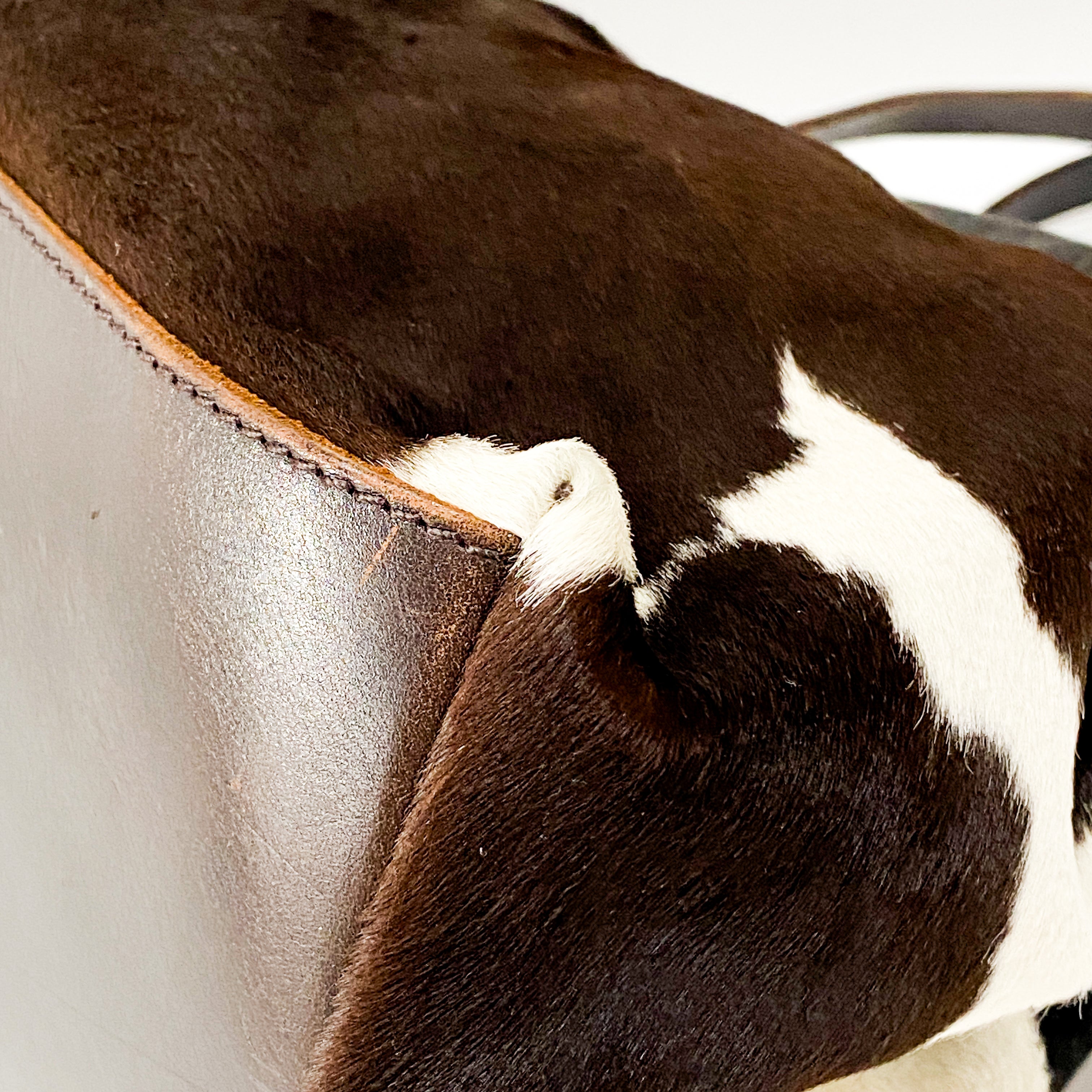 Cow Print Pony Hair & Blue Denim Shoulder Bag