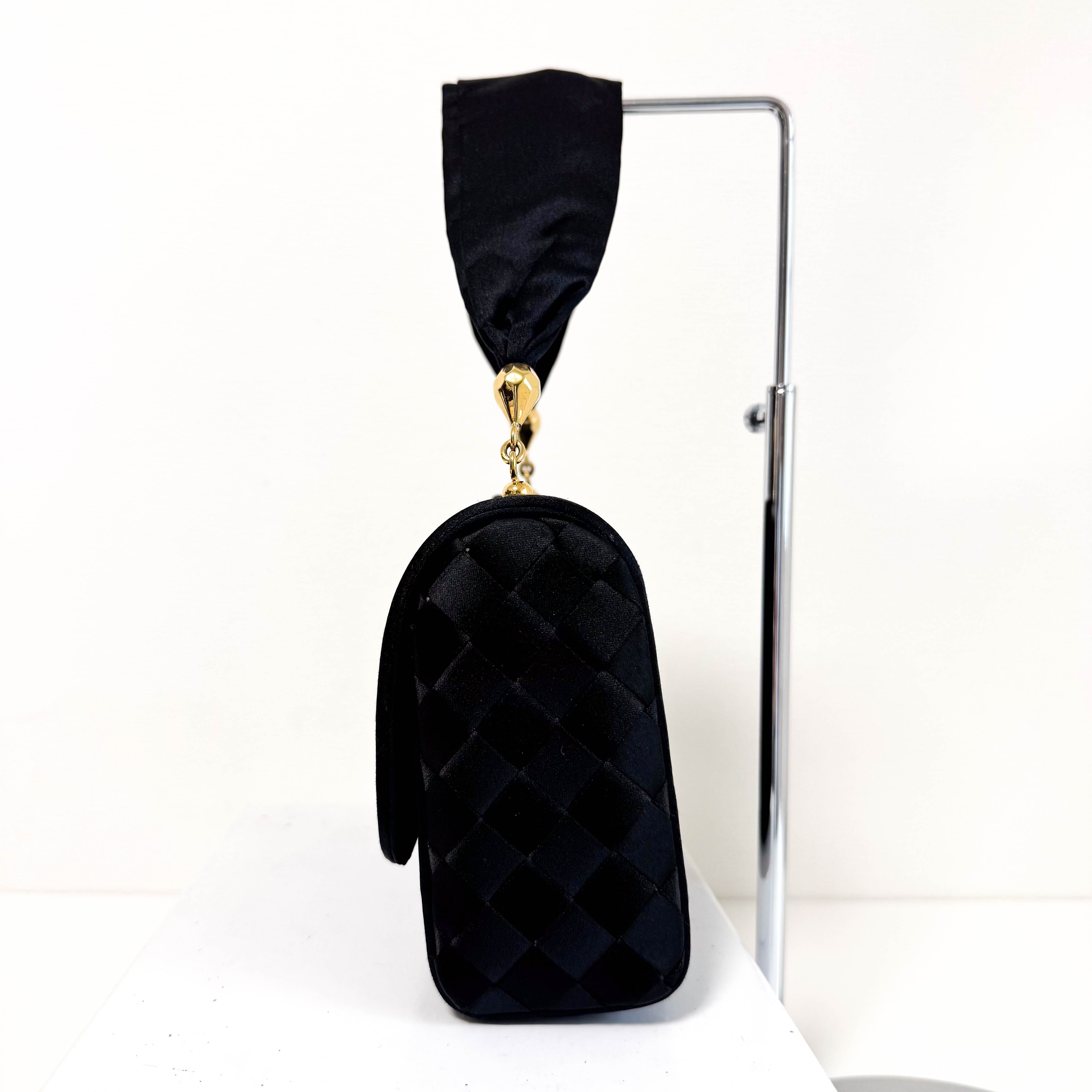 Intrecciato Black Satin Butterfly embroidered Handbag