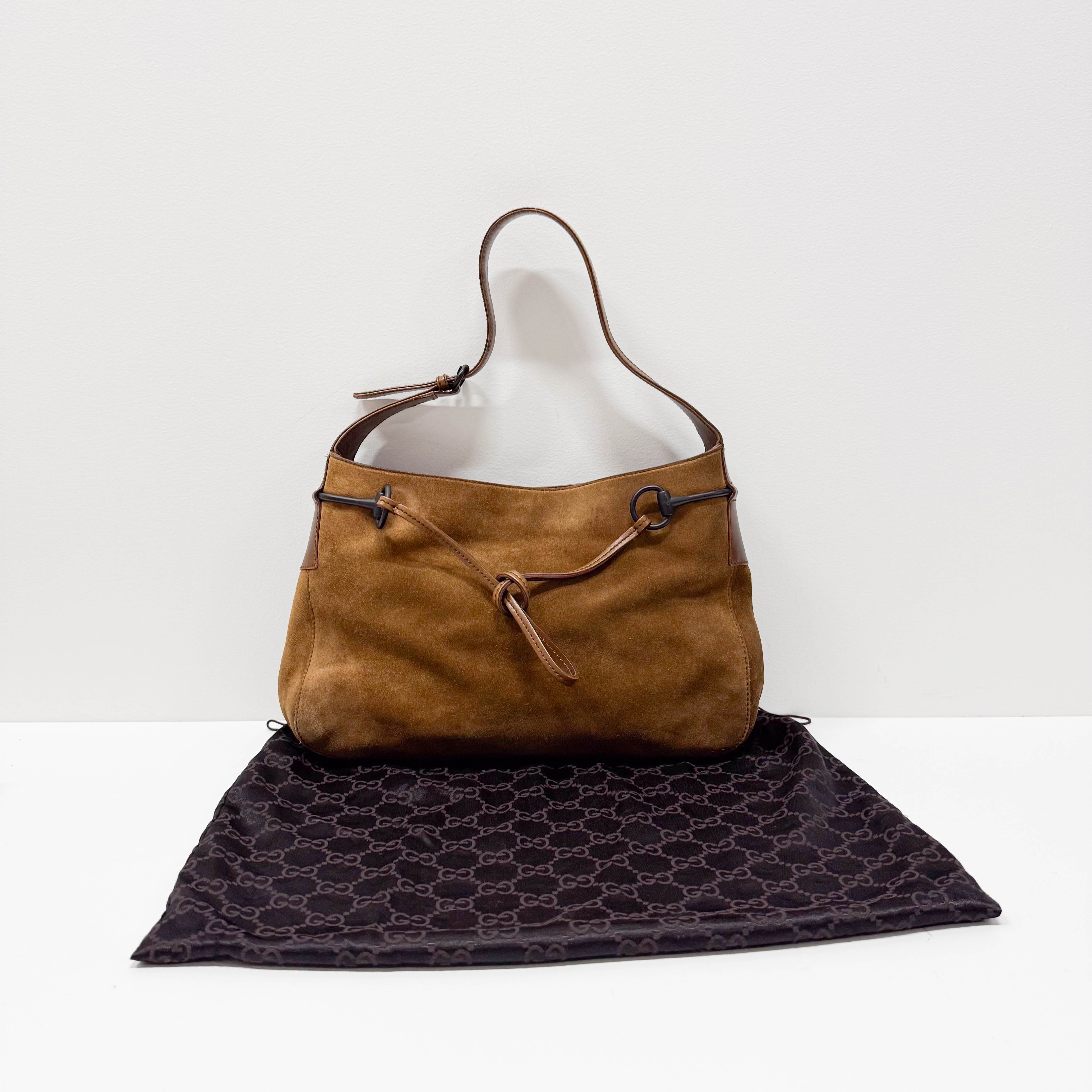 Horsebit Brown Suede Shoulder Bag
