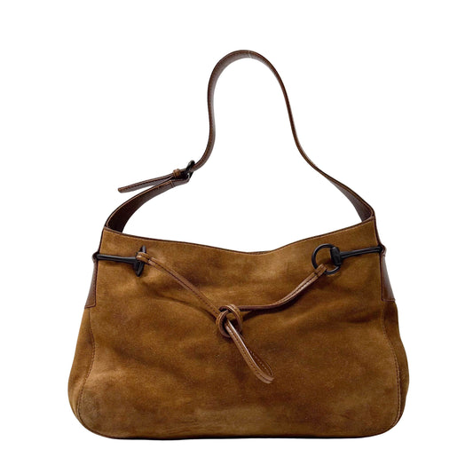 Horsebit Brown Suede Shoulder Bag