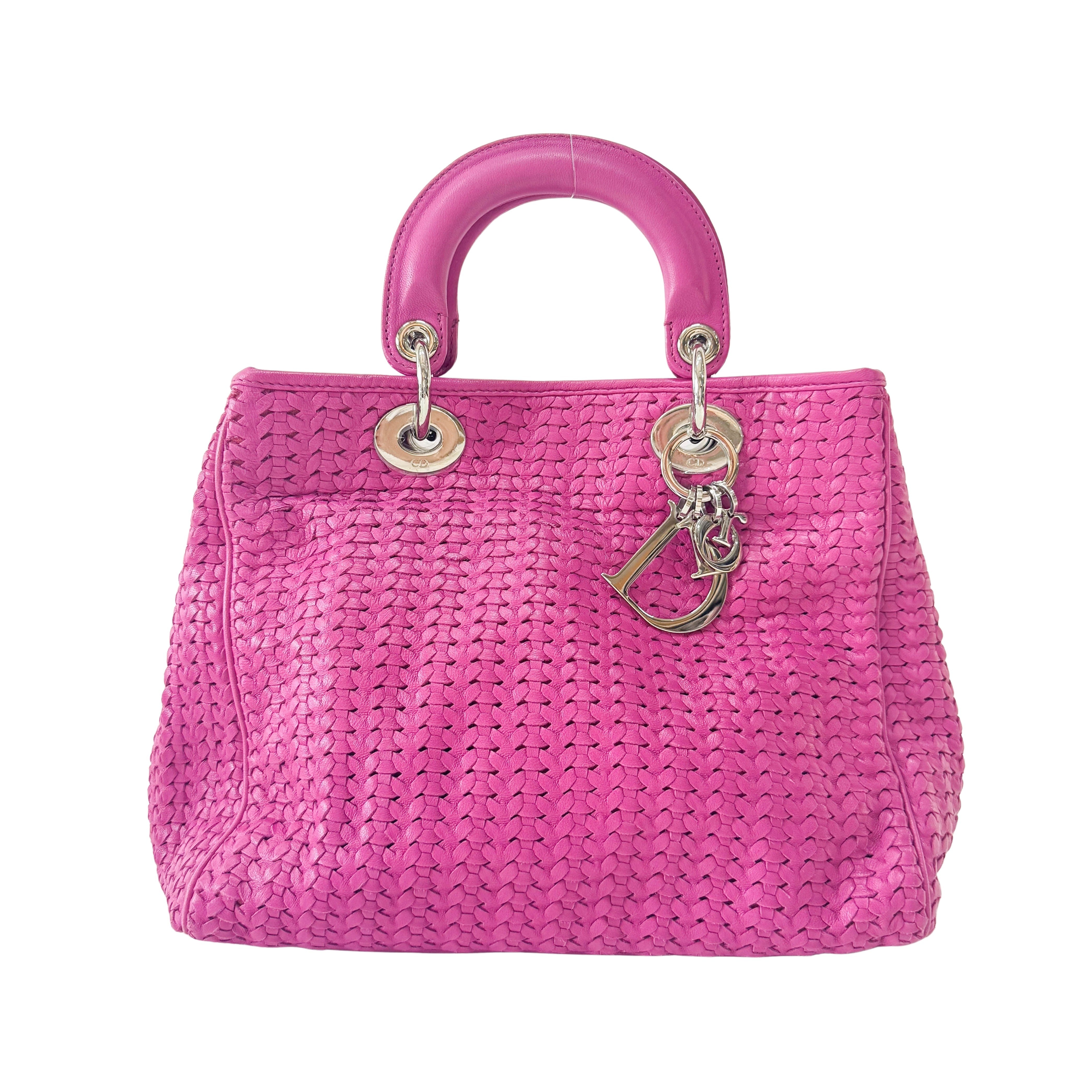 Pink Woven Leather Handbag