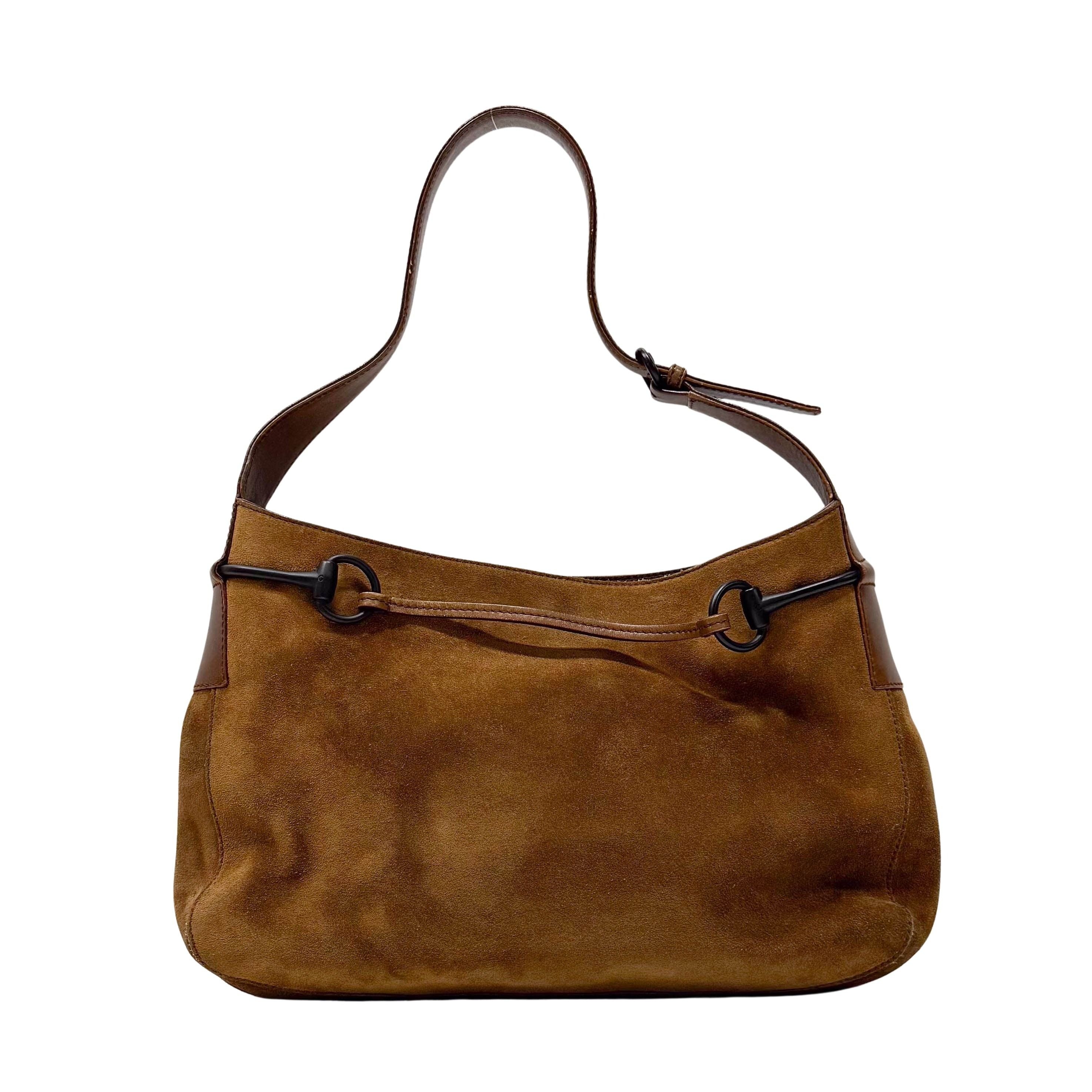 Horsebit Brown Suede Shoulder Bag