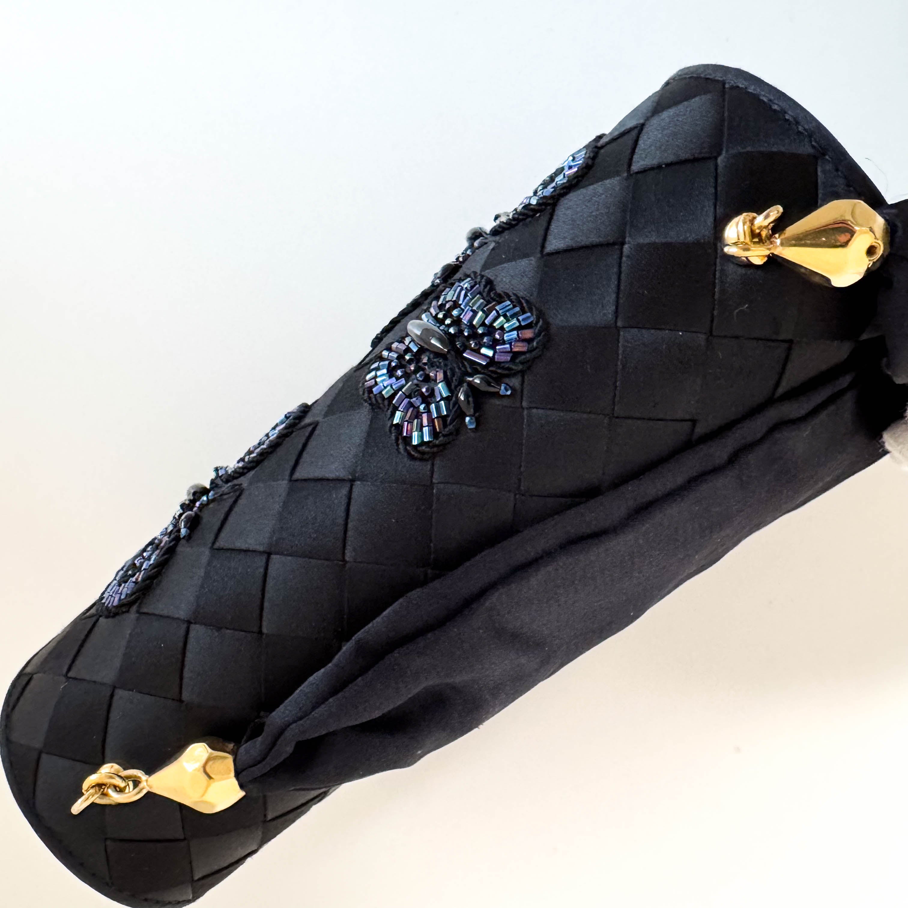 Intrecciato Black Satin Butterfly embroidered Handbag