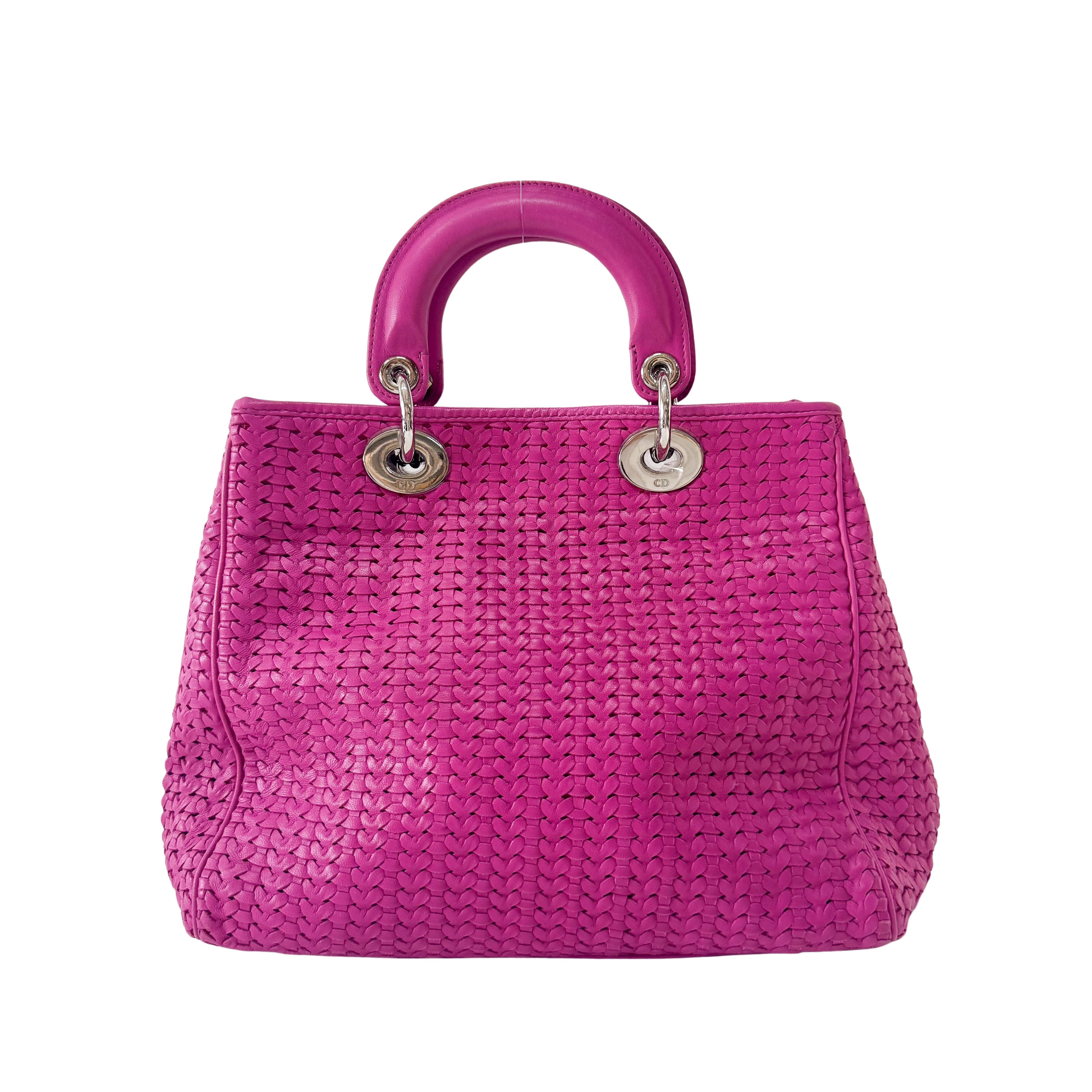 Pink Woven Leather Handbag