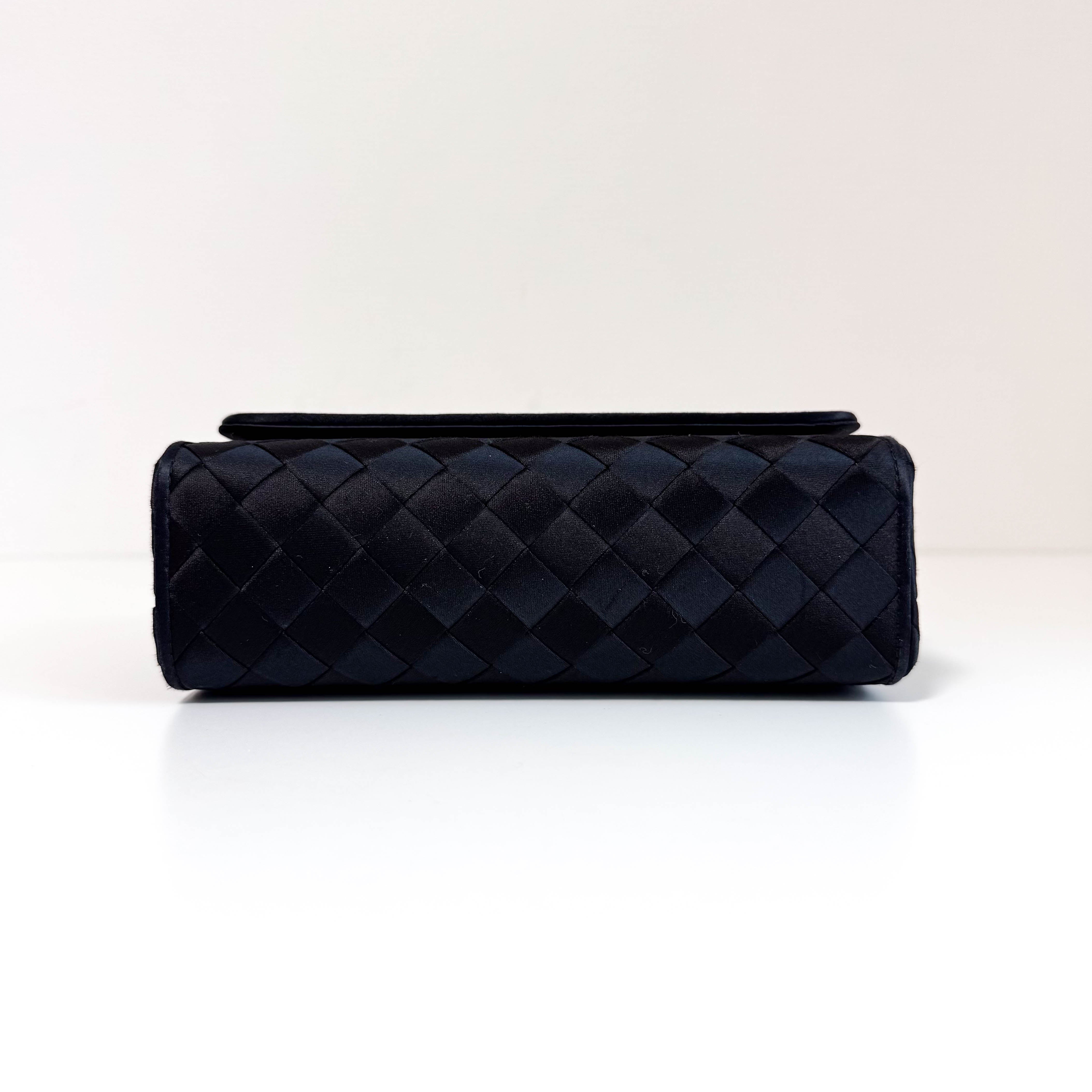 Intrecciato Black Satin Butterfly embroidered Handbag