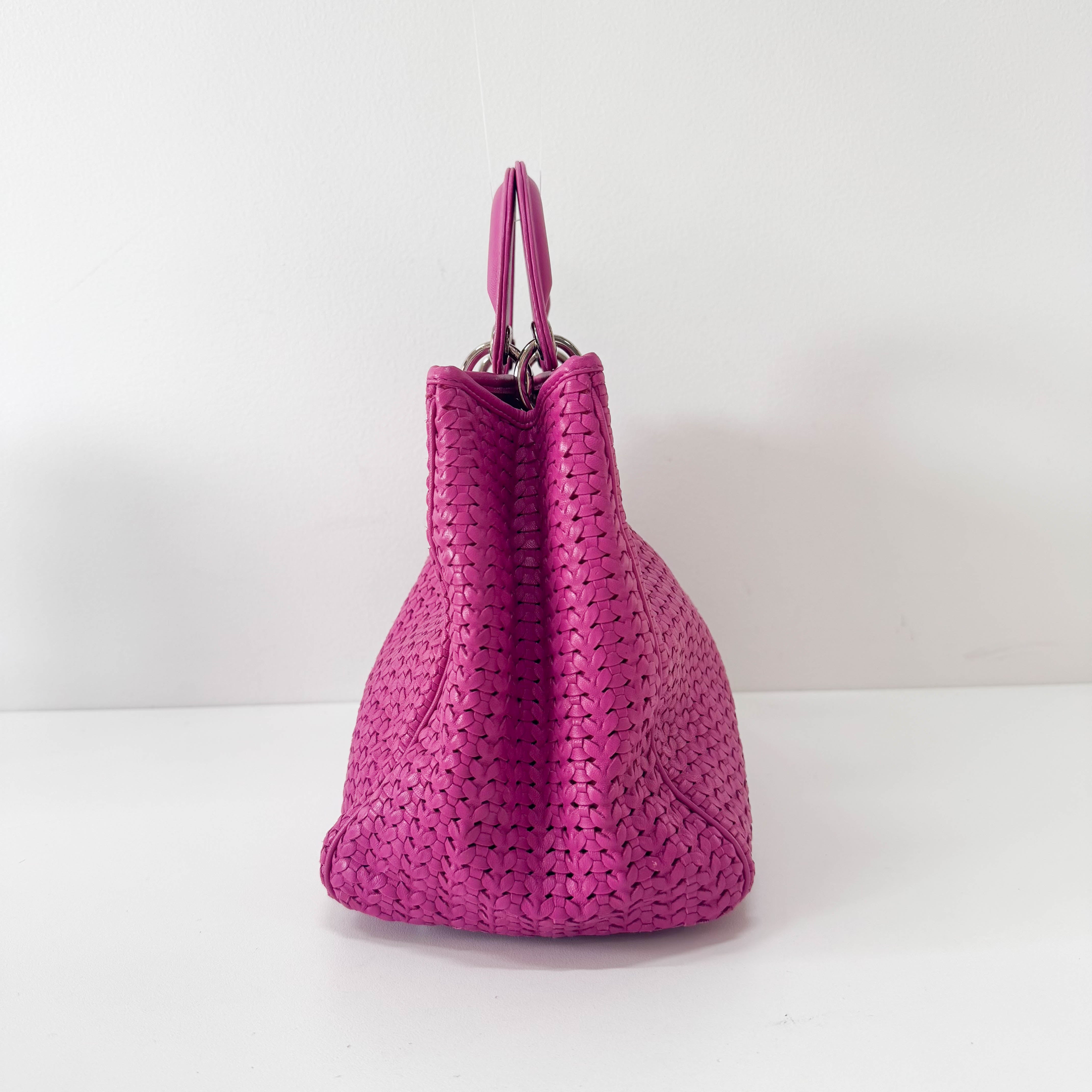 Pink Woven Leather Handbag