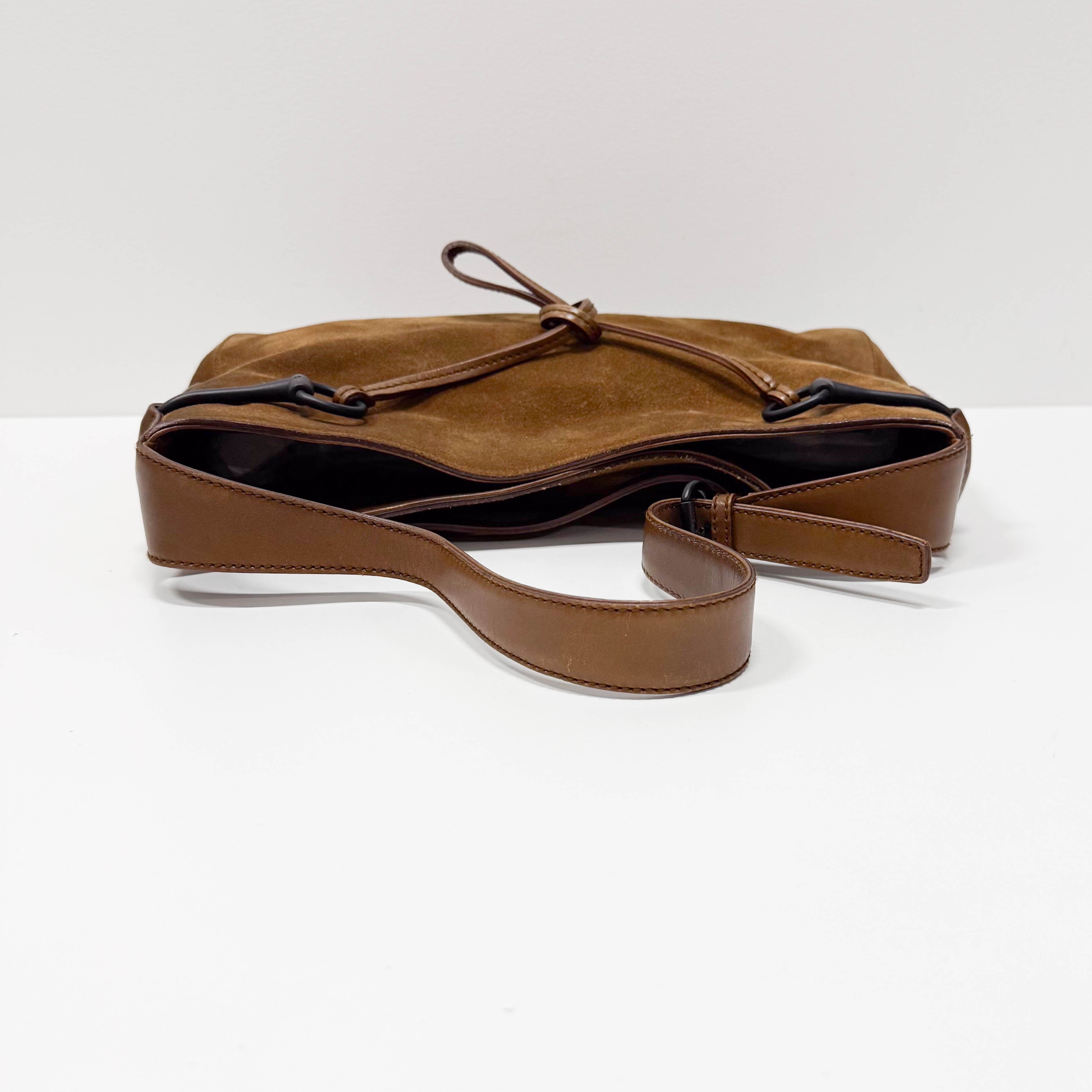 Horsebit Brown Suede Shoulder Bag