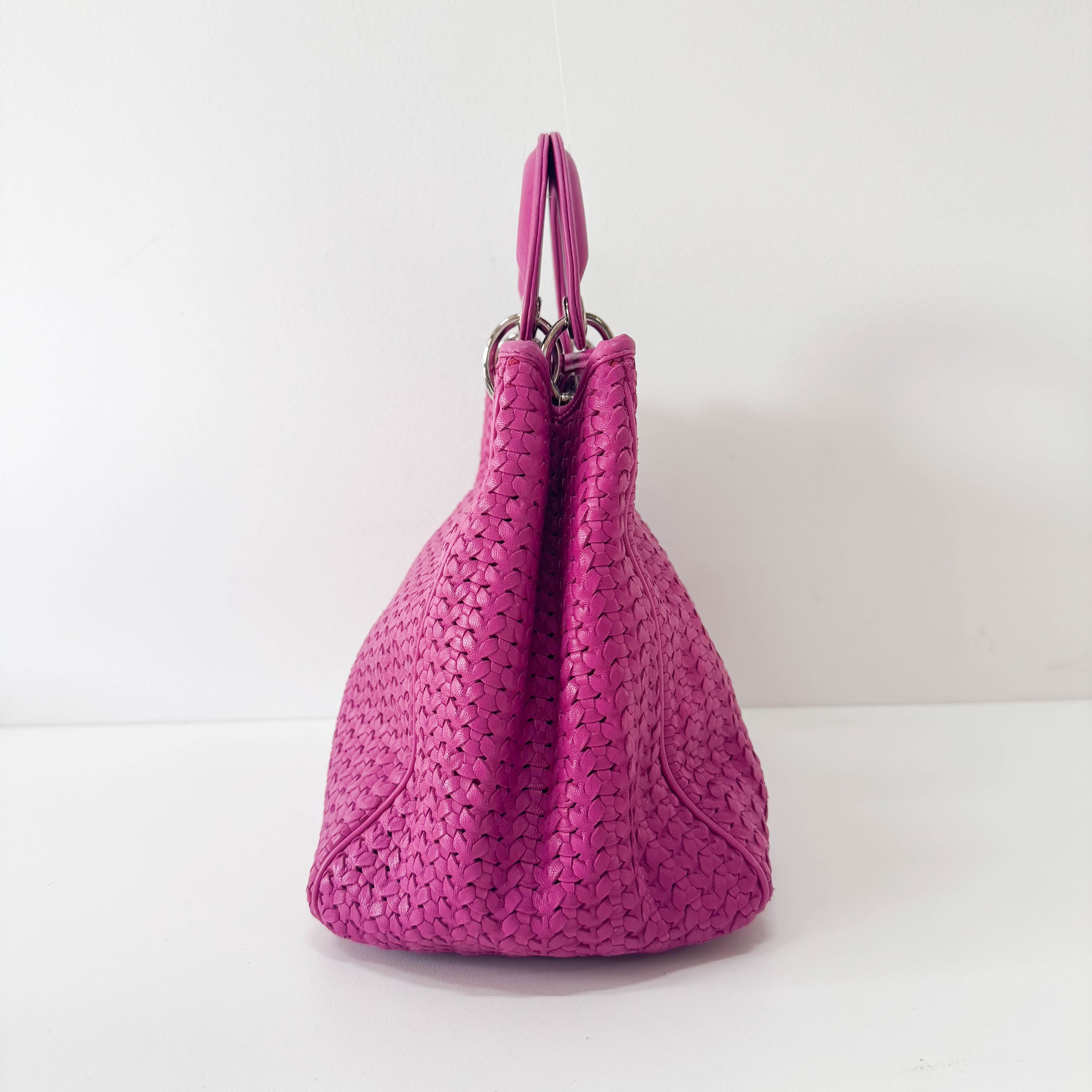Pink Woven Leather Handbag