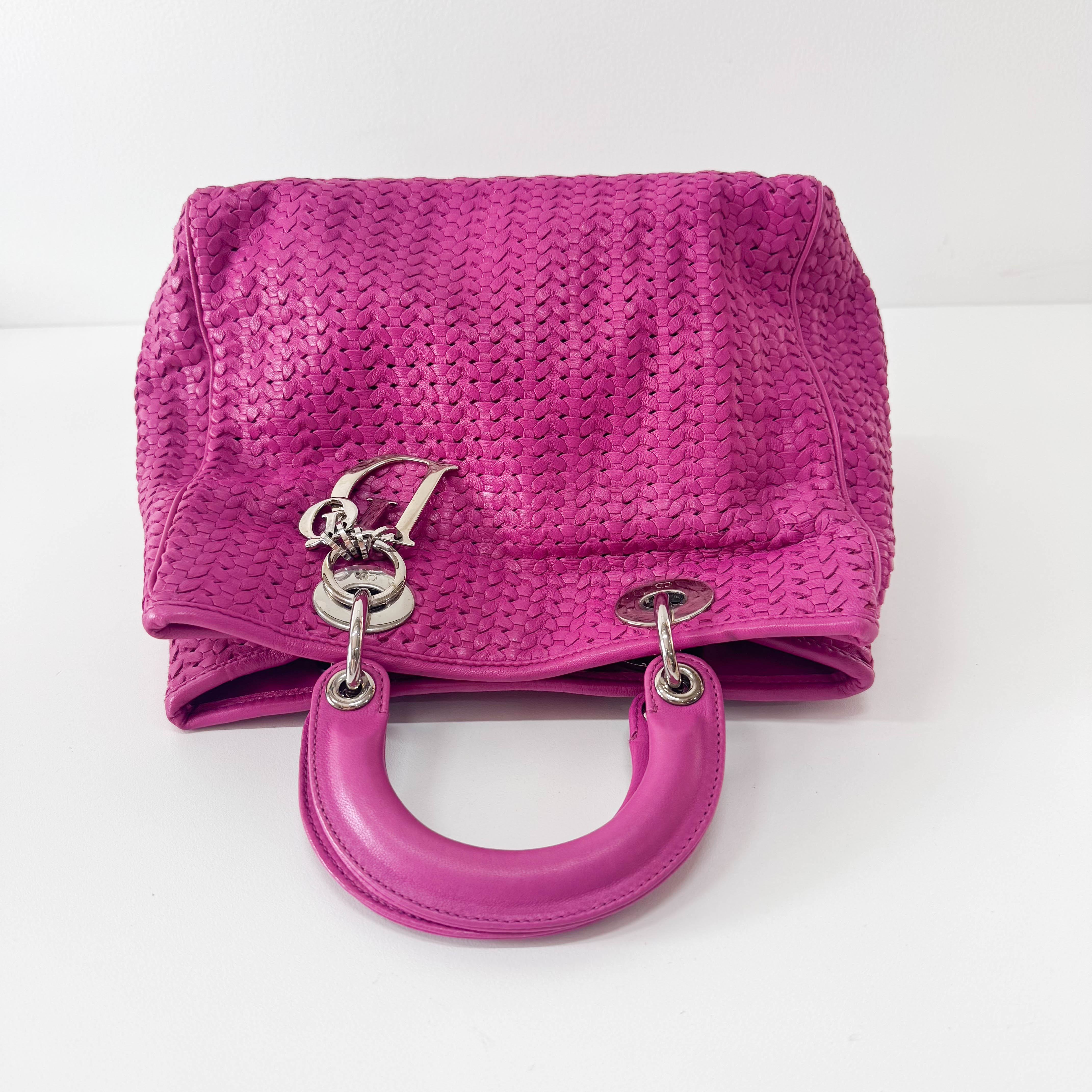 Pink Woven Leather Handbag
