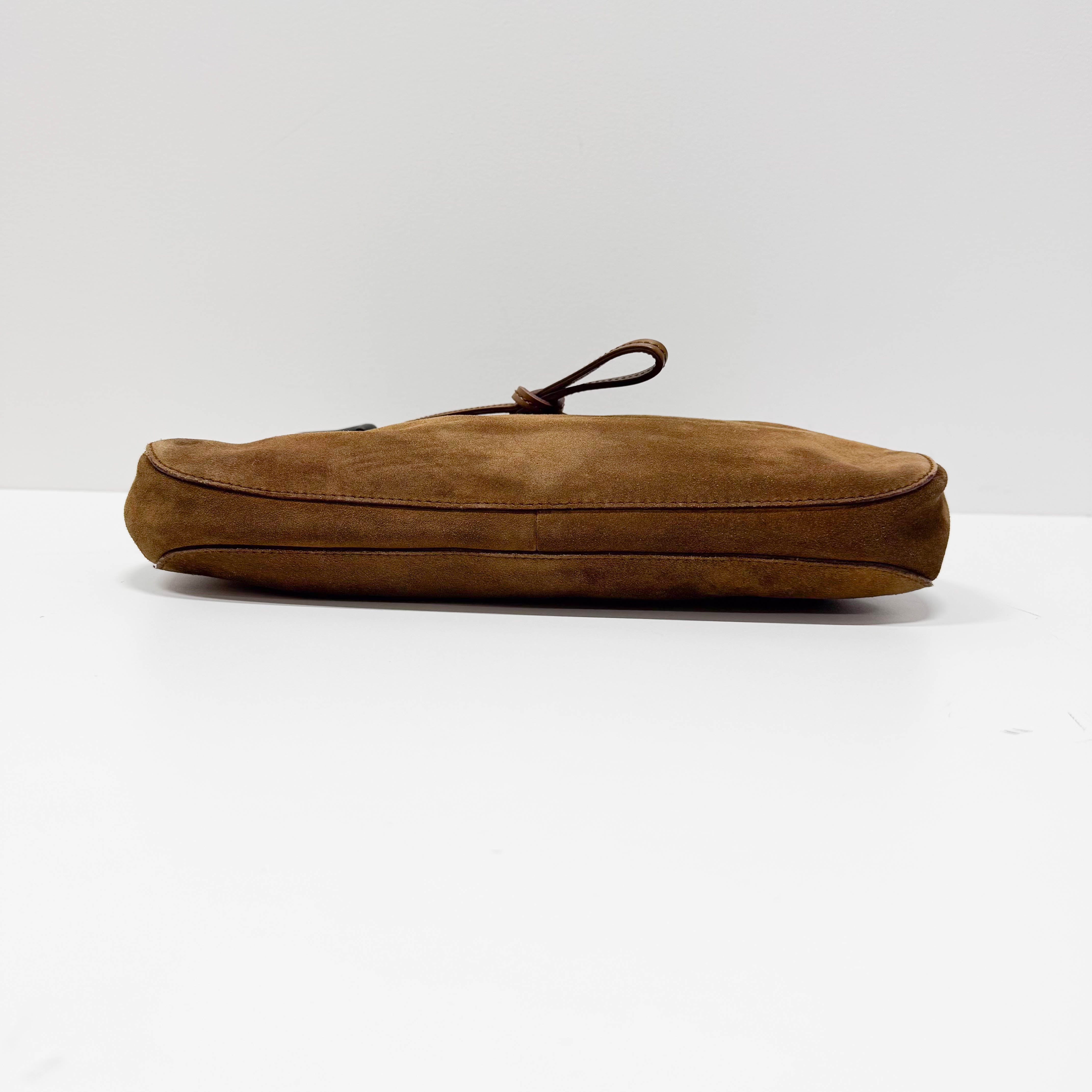 Horsebit Brown Suede Shoulder Bag