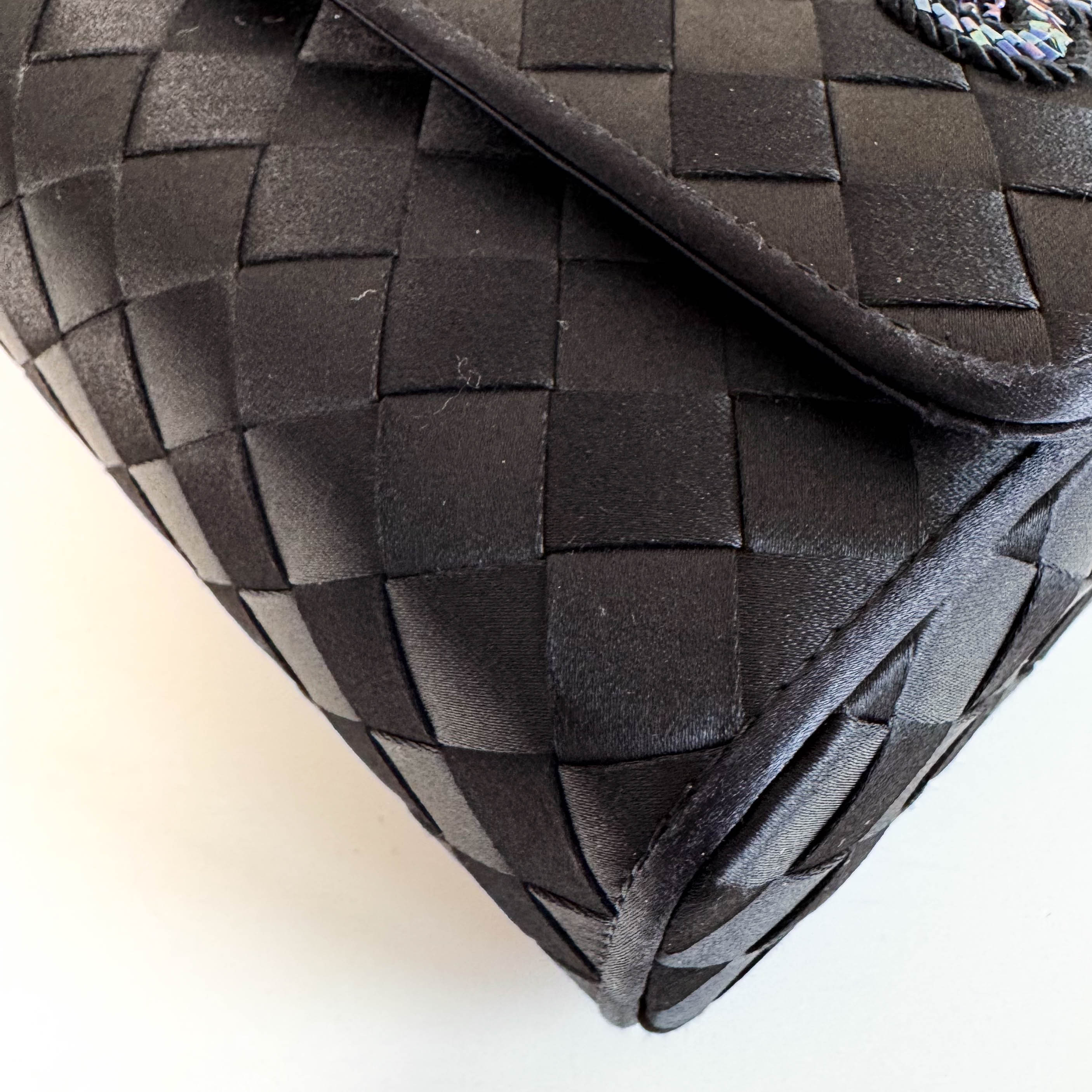 Intrecciato Black Satin Butterfly embroidered Handbag