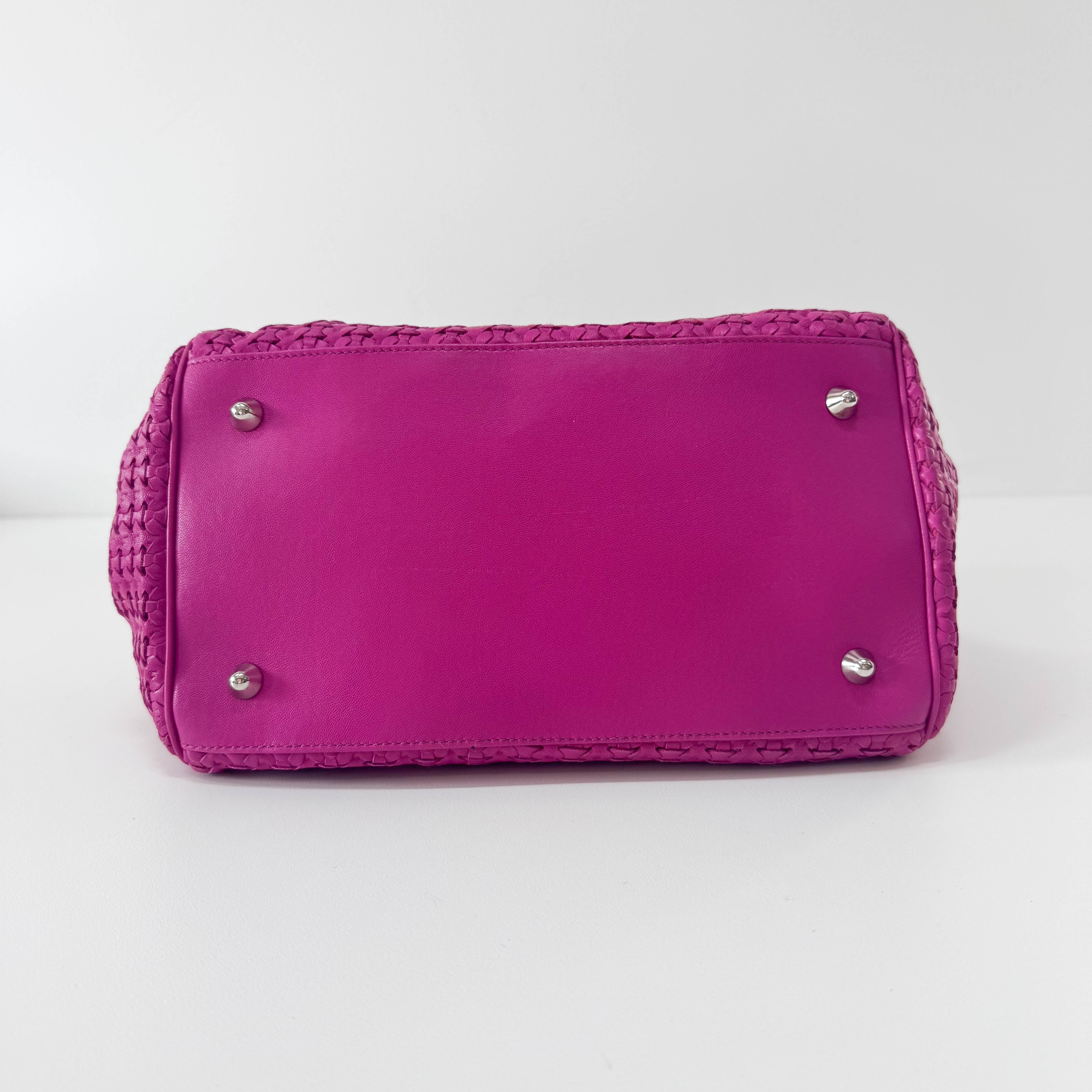 Pink Woven Leather Handbag