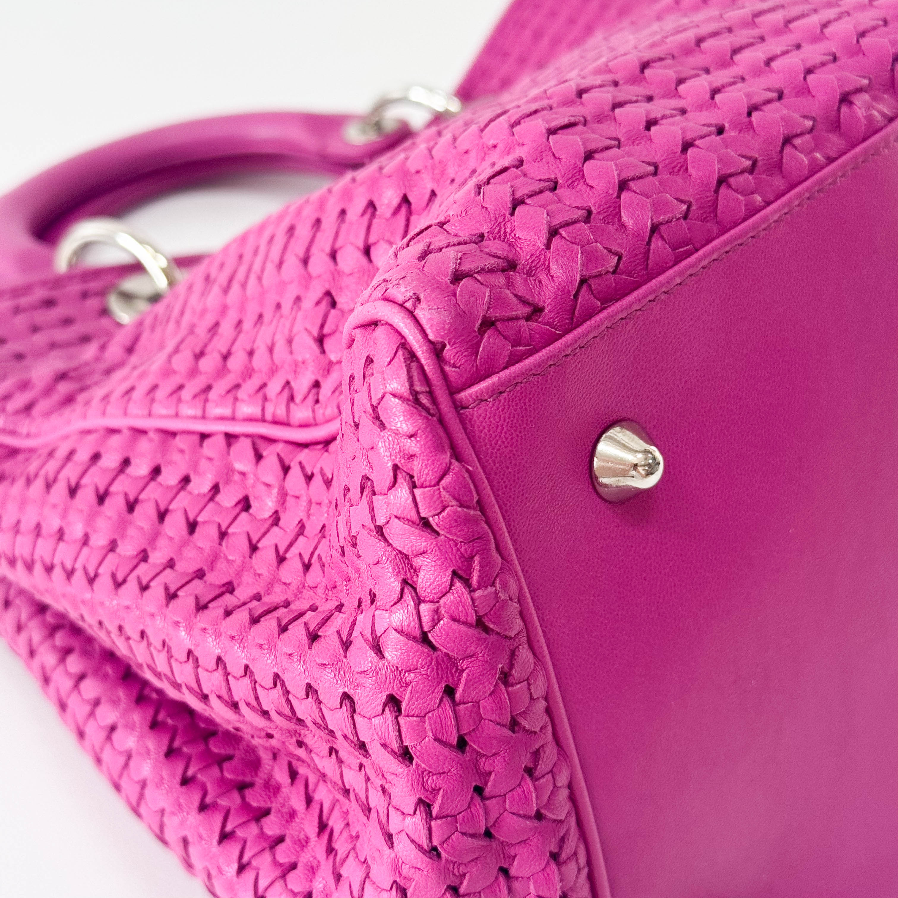 Pink Woven Leather Handbag